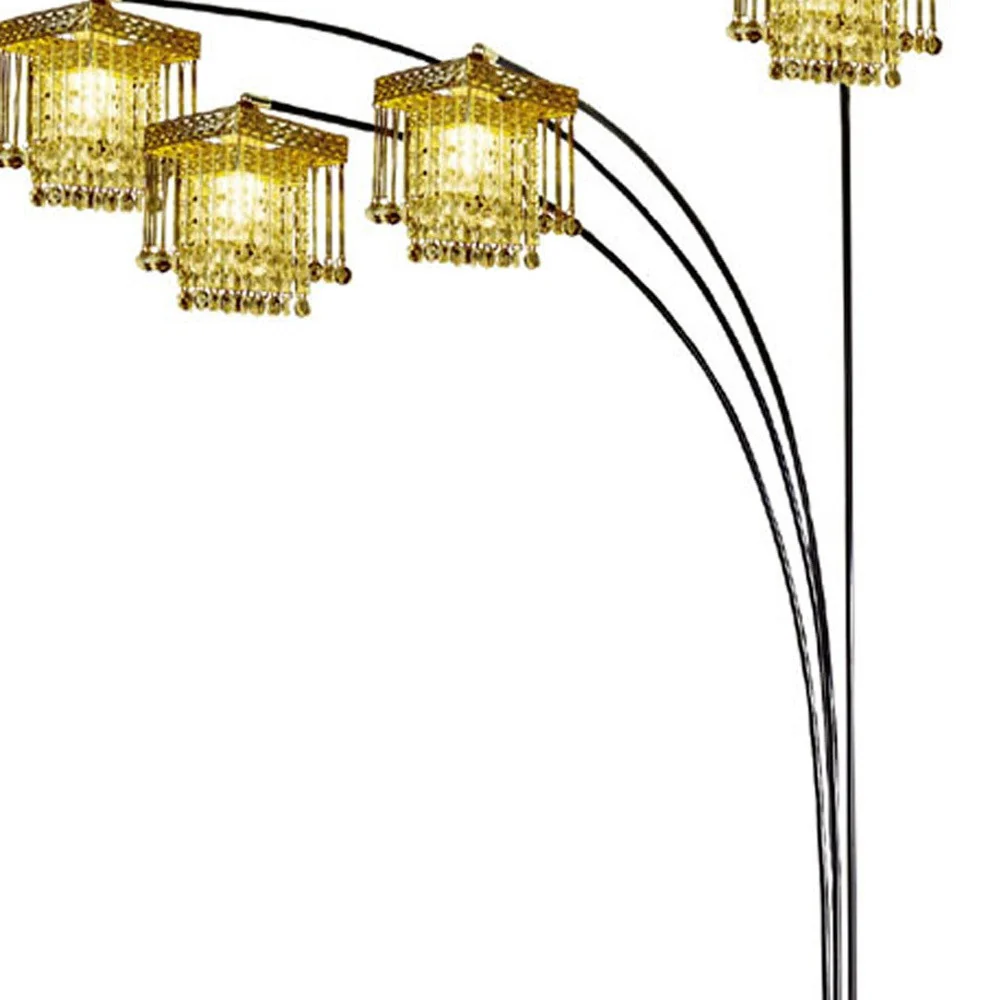 Black Four Light Arc Floor Lamp With Clear Crystal Glass Chandelier Shade By Homeroots - Image 4