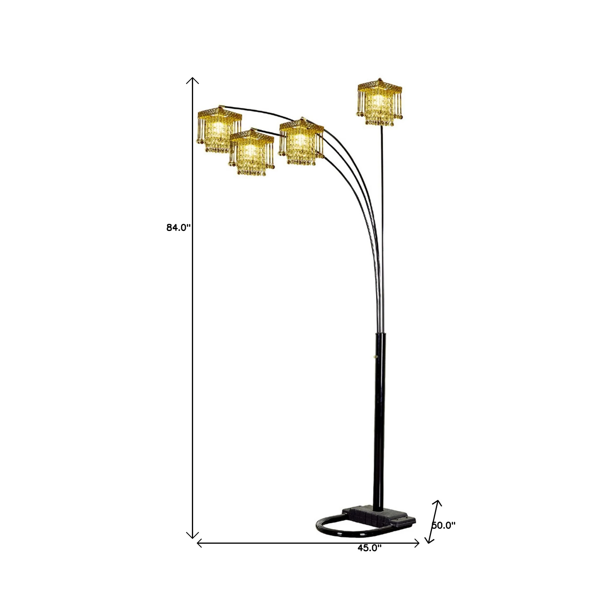 Black Four Light Arc Floor Lamp With Clear Crystal Glass Chandelier Shade By Homeroots - Image 5