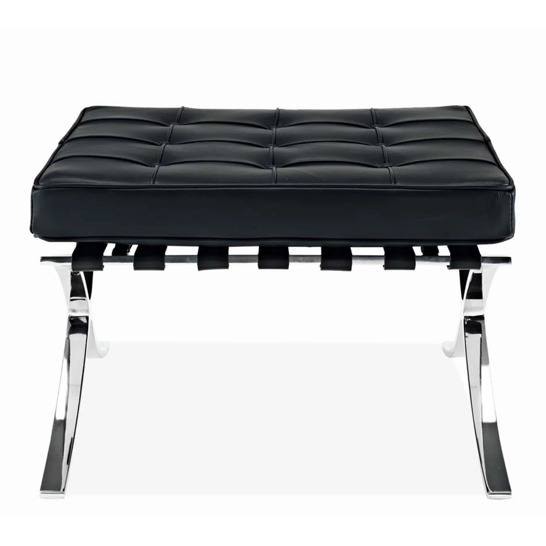 Black Genuine Leather and Silver Tufted Footstool Ottoman By Homeroots - Image 2
