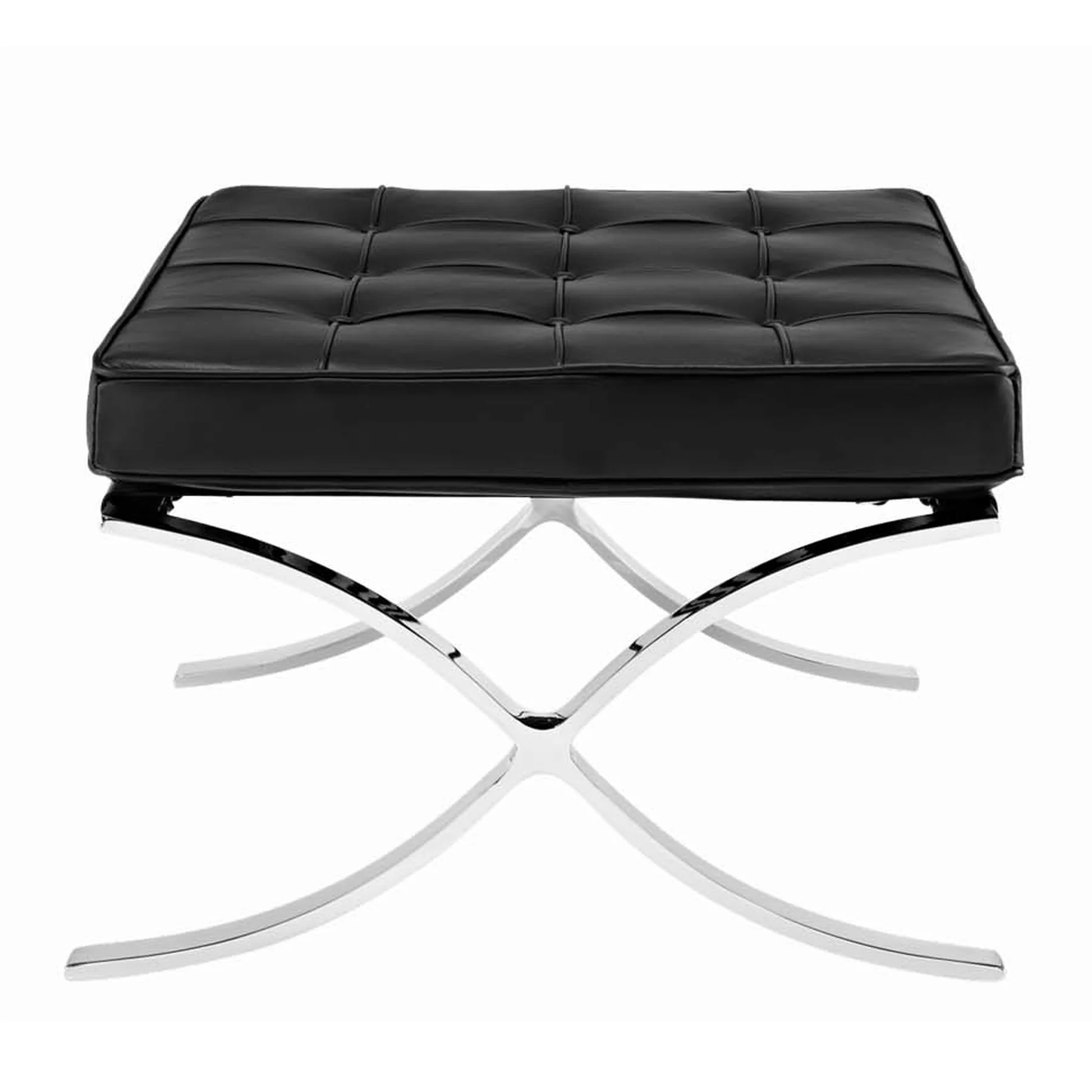 Black Genuine Leather and Silver Tufted Footstool Ottoman By Homeroots - Image 4
