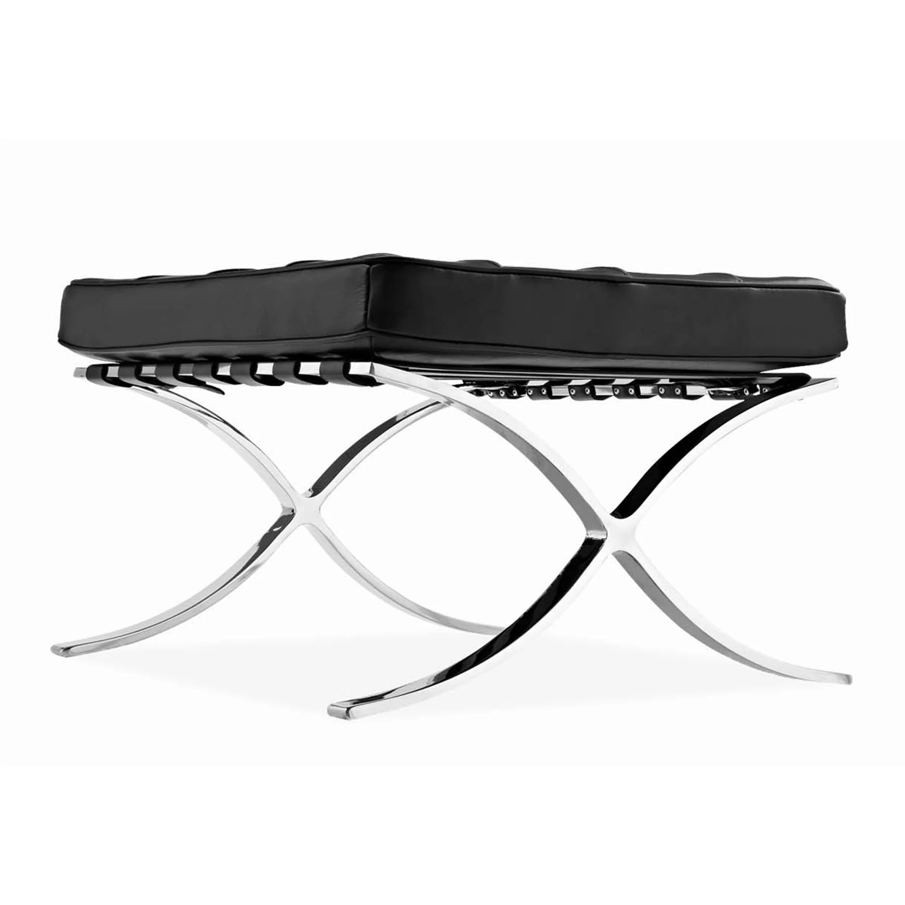 Black Genuine Leather and Silver Tufted Footstool Ottoman By Homeroots - Image 5