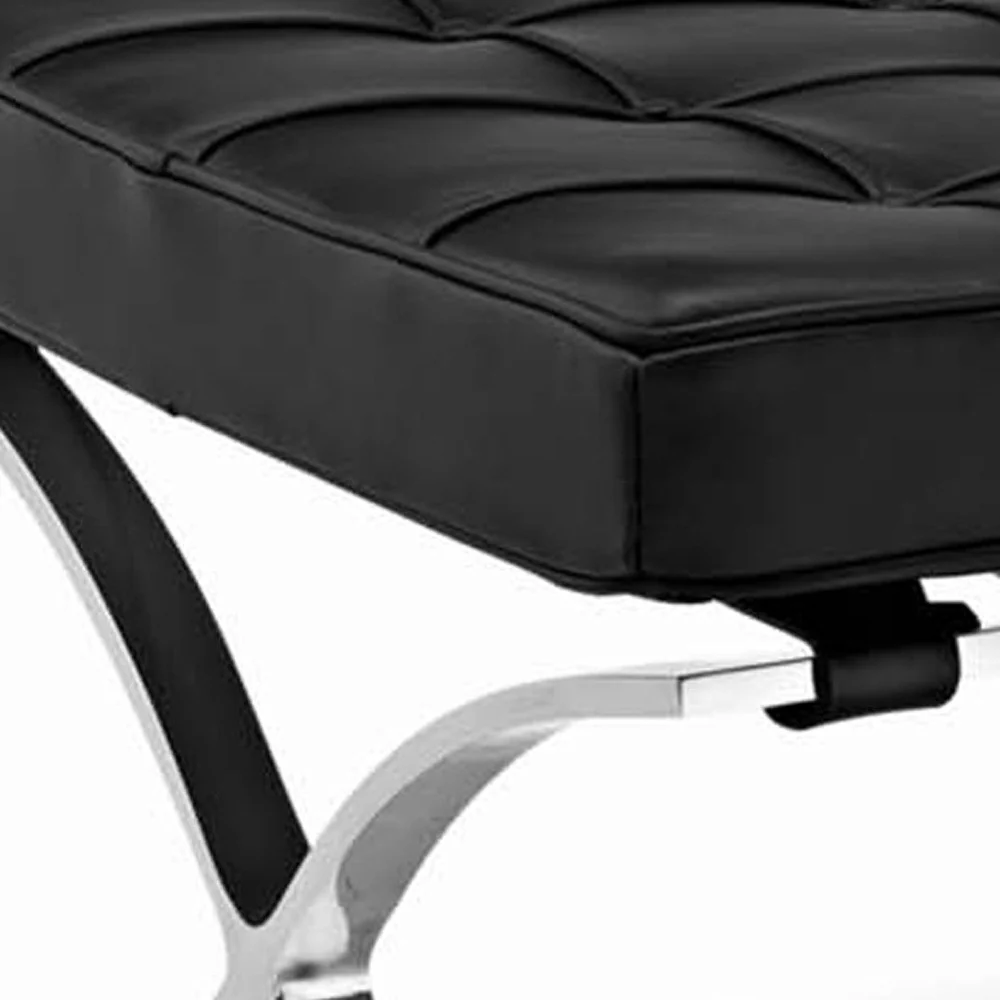 Black Genuine Leather and Silver Tufted Footstool Ottoman By Homeroots - Image 6