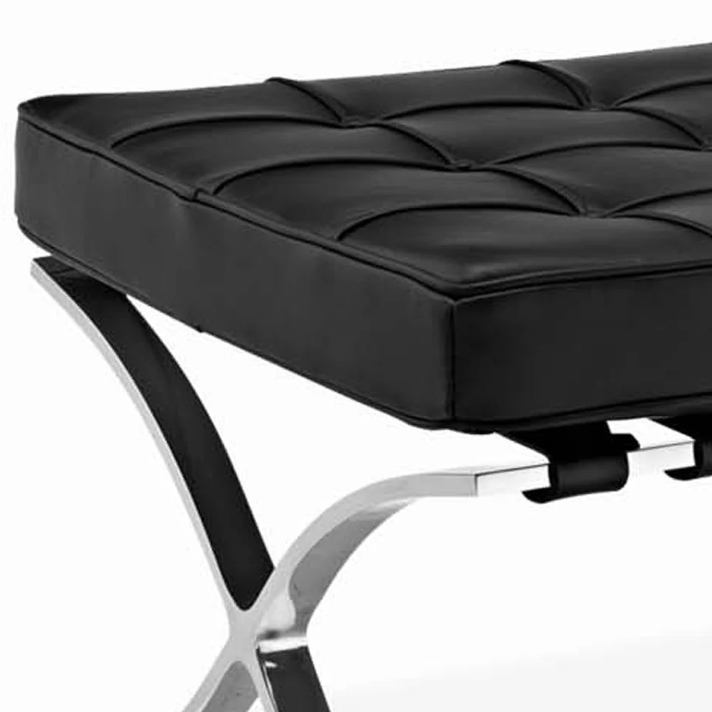 Black Genuine Leather and Silver Tufted Footstool Ottoman By Homeroots - Image 7