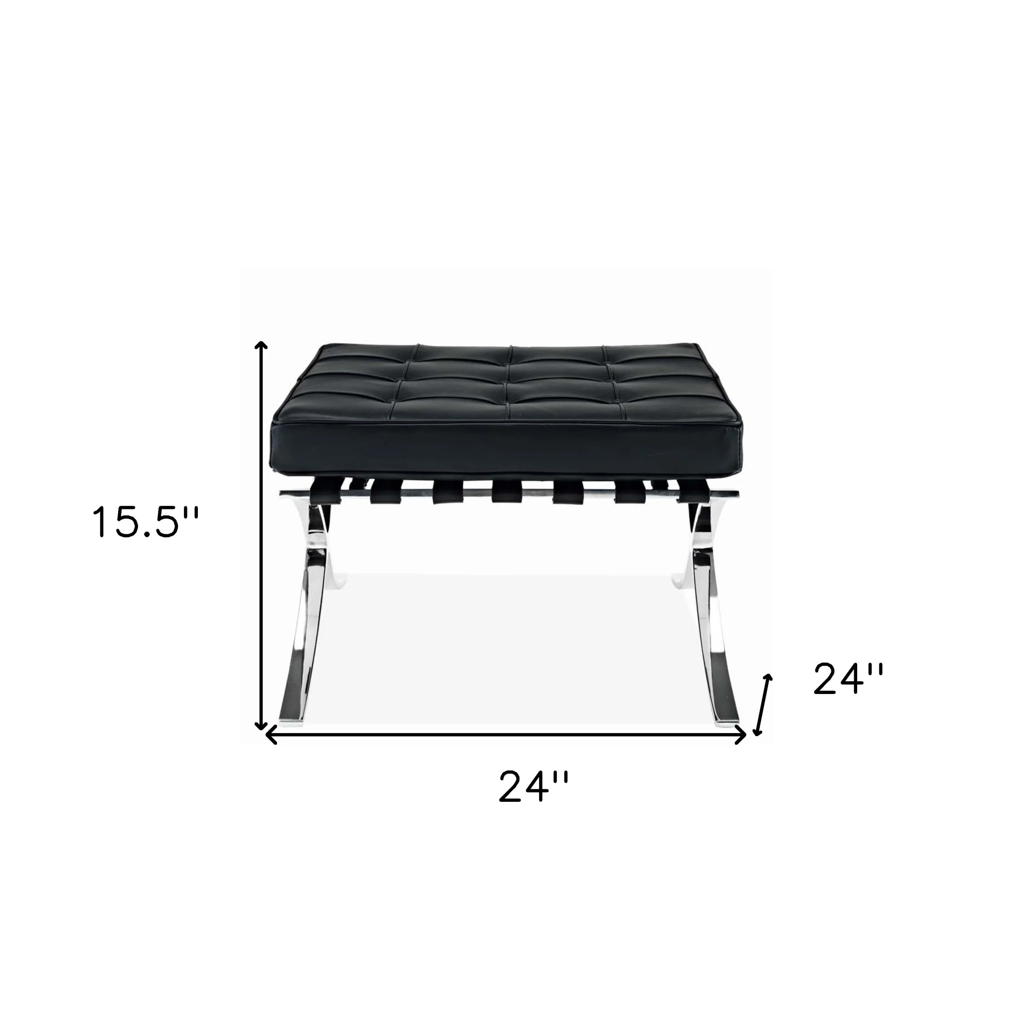 Black Genuine Leather and Silver Tufted Footstool Ottoman By Homeroots - Image 8