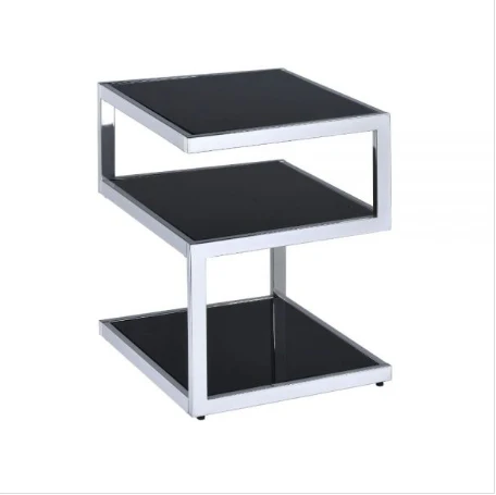 Black Glass And Chrome 3 Tier Shelves End Table By Homeroots - Image 2