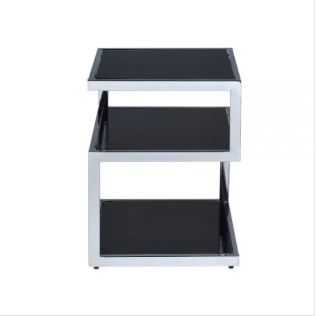 Black Glass And Chrome 3 Tier Shelves End Table By Homeroots - Image 3