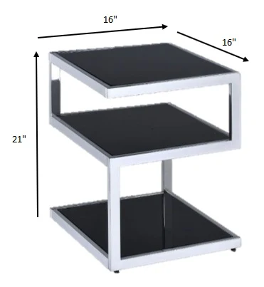 Black Glass And Chrome 3 Tier Shelves End Table By Homeroots - Image 6