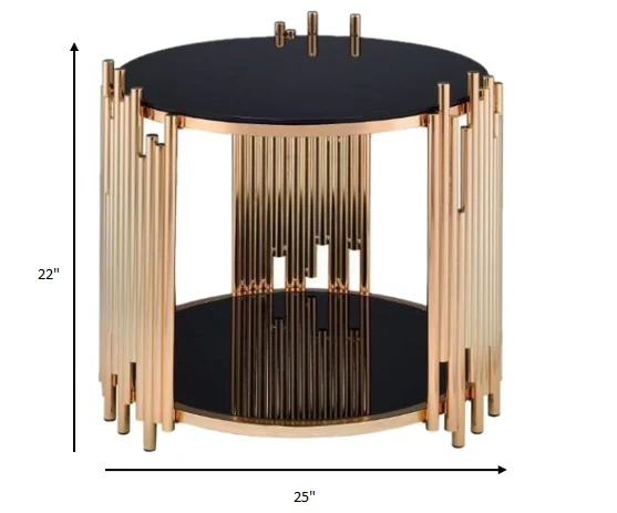 Black Glass And Gold End Table By Homeroots - Image 3
