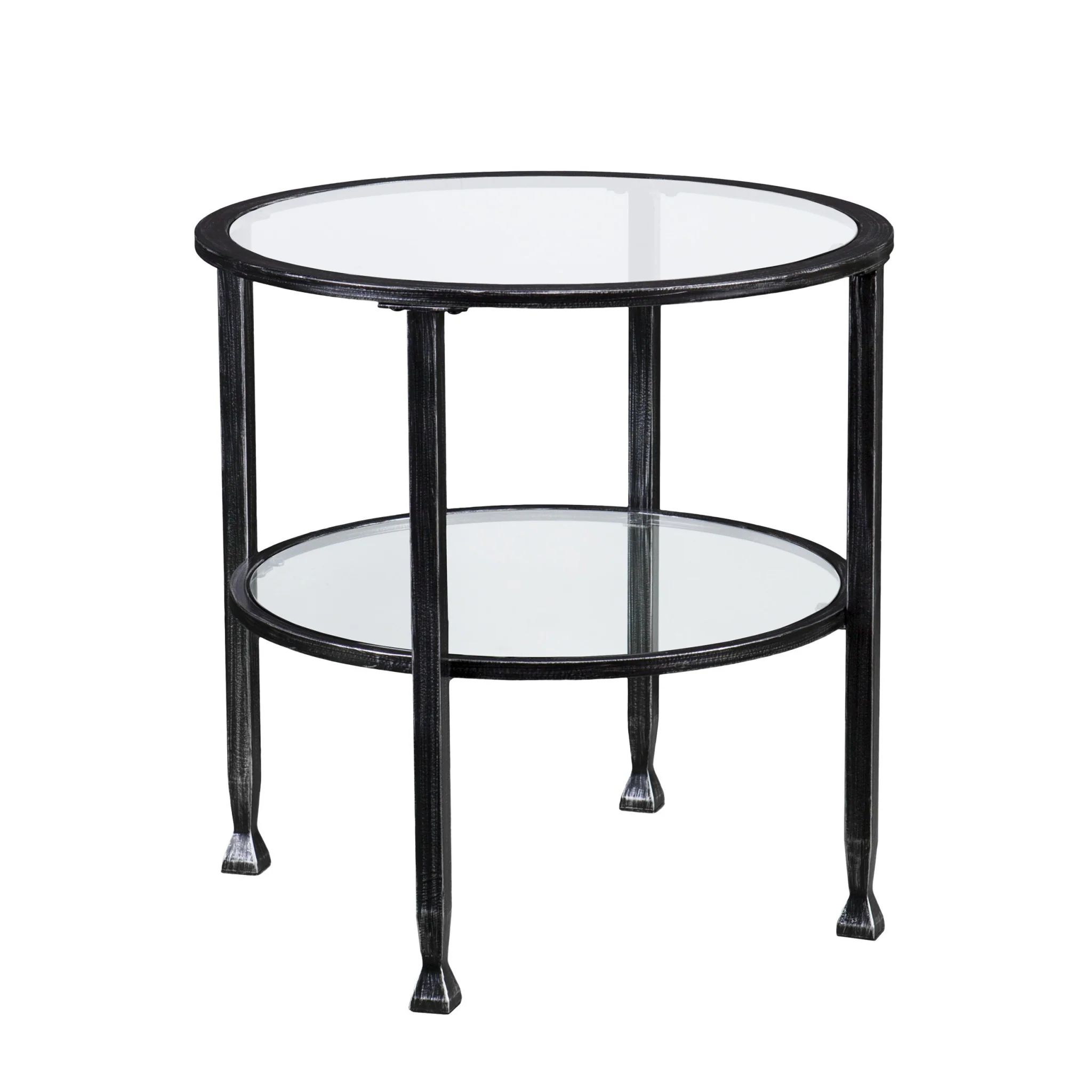 Black Glass And Iron Round End Table By Homeroots - Image 4