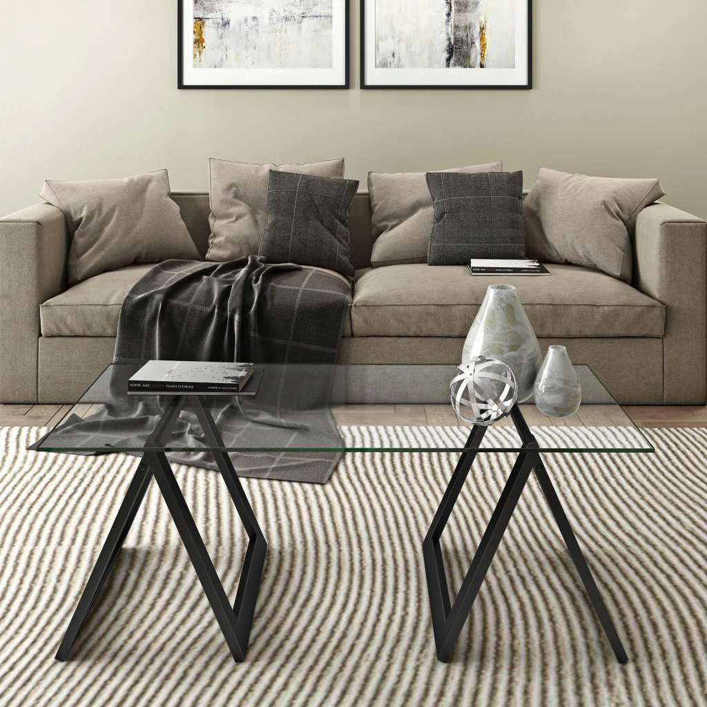 Black Glass And Steel Coffee Table By Homeroots - Image 5