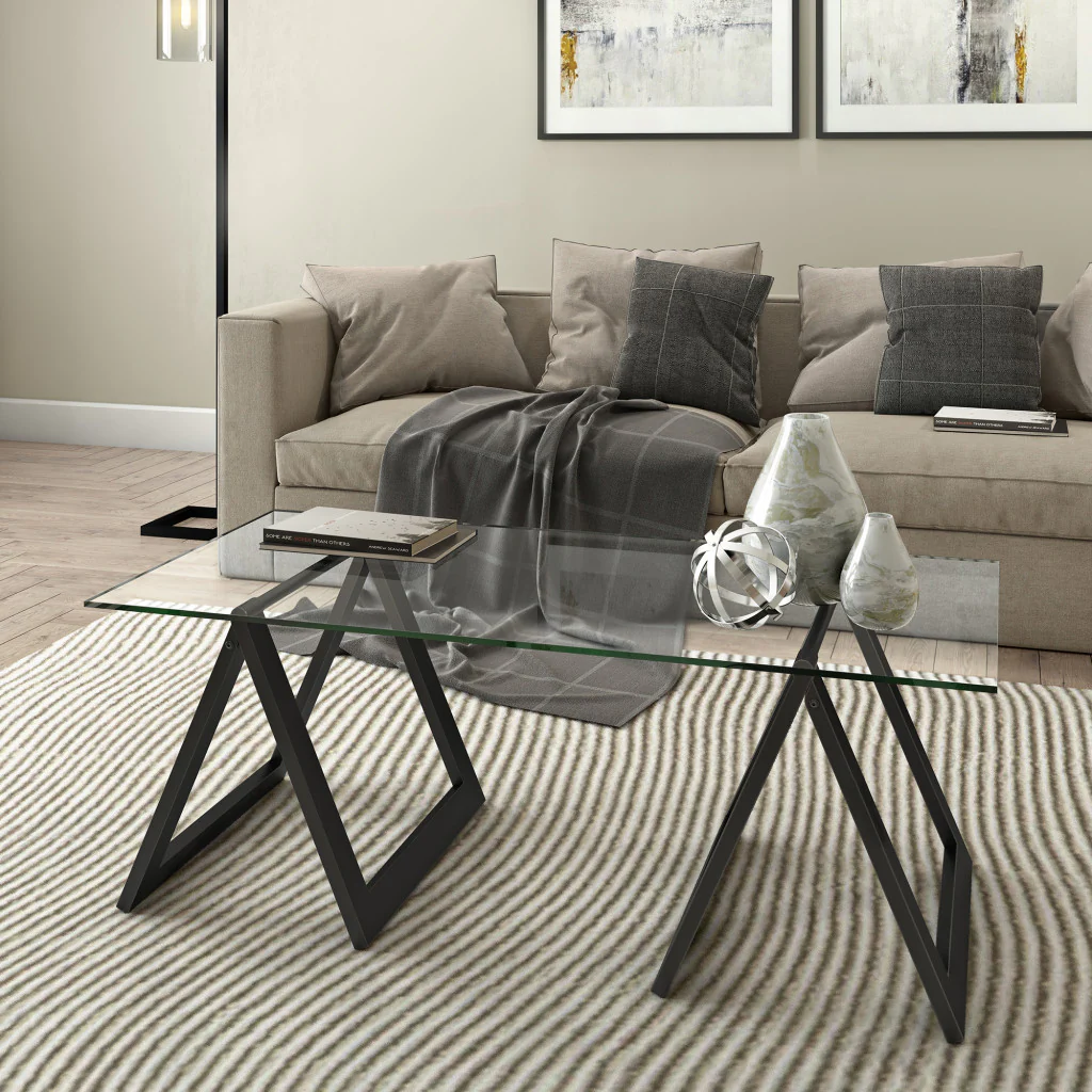 Black Glass And Steel Coffee Table By Homeroots - Image 7