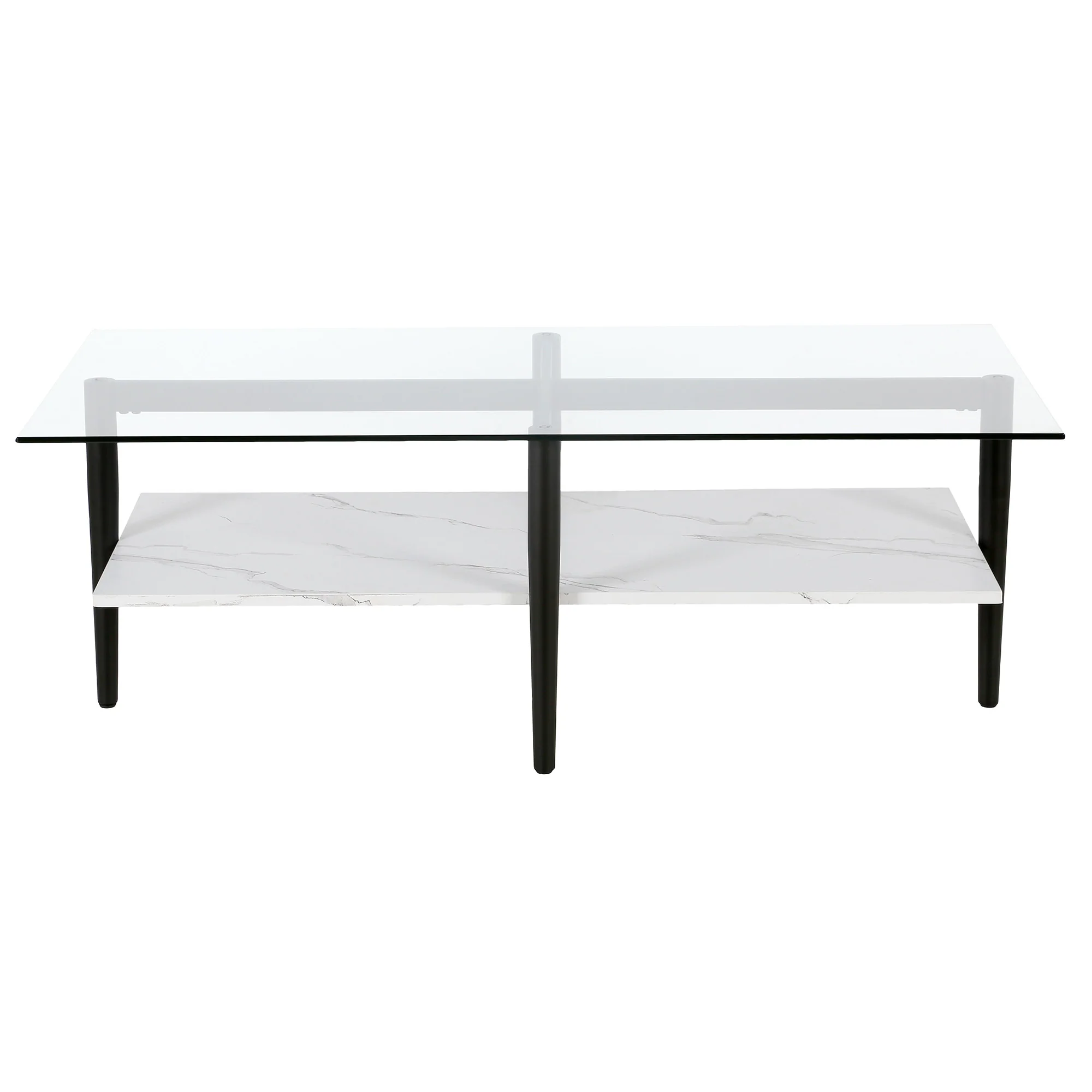 Black Glass And Steel Coffee Table With Shelf By Homeroots - Image 2