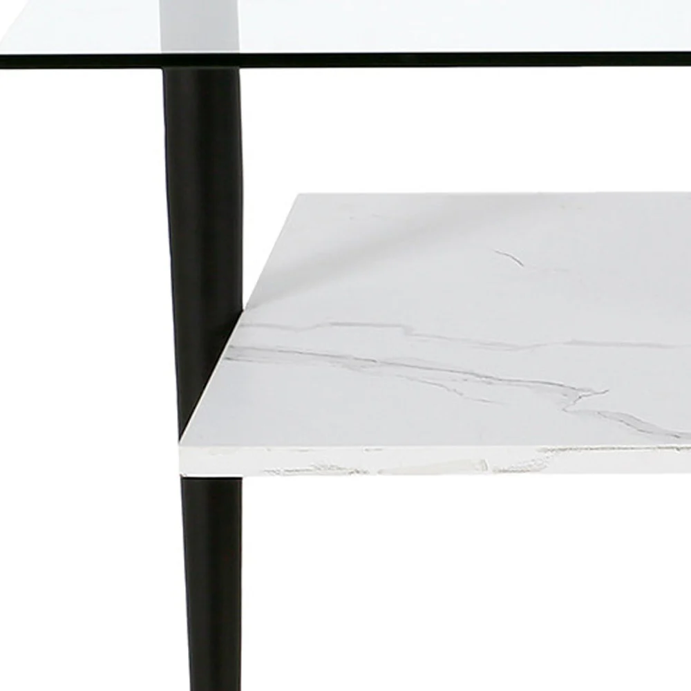Black Glass And Steel Coffee Table With Shelf By Homeroots - Image 4