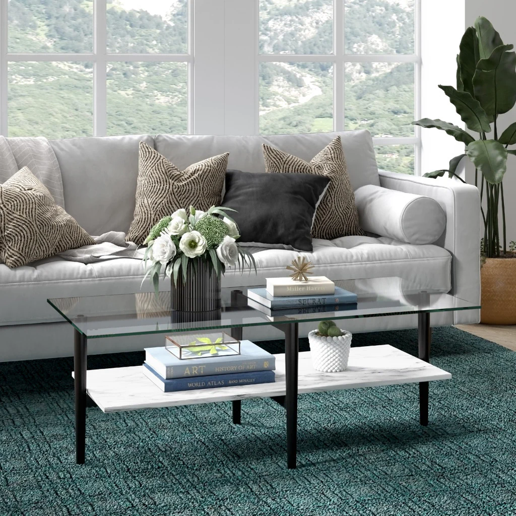 Black Glass And Steel Coffee Table With Shelf By Homeroots - Image 5