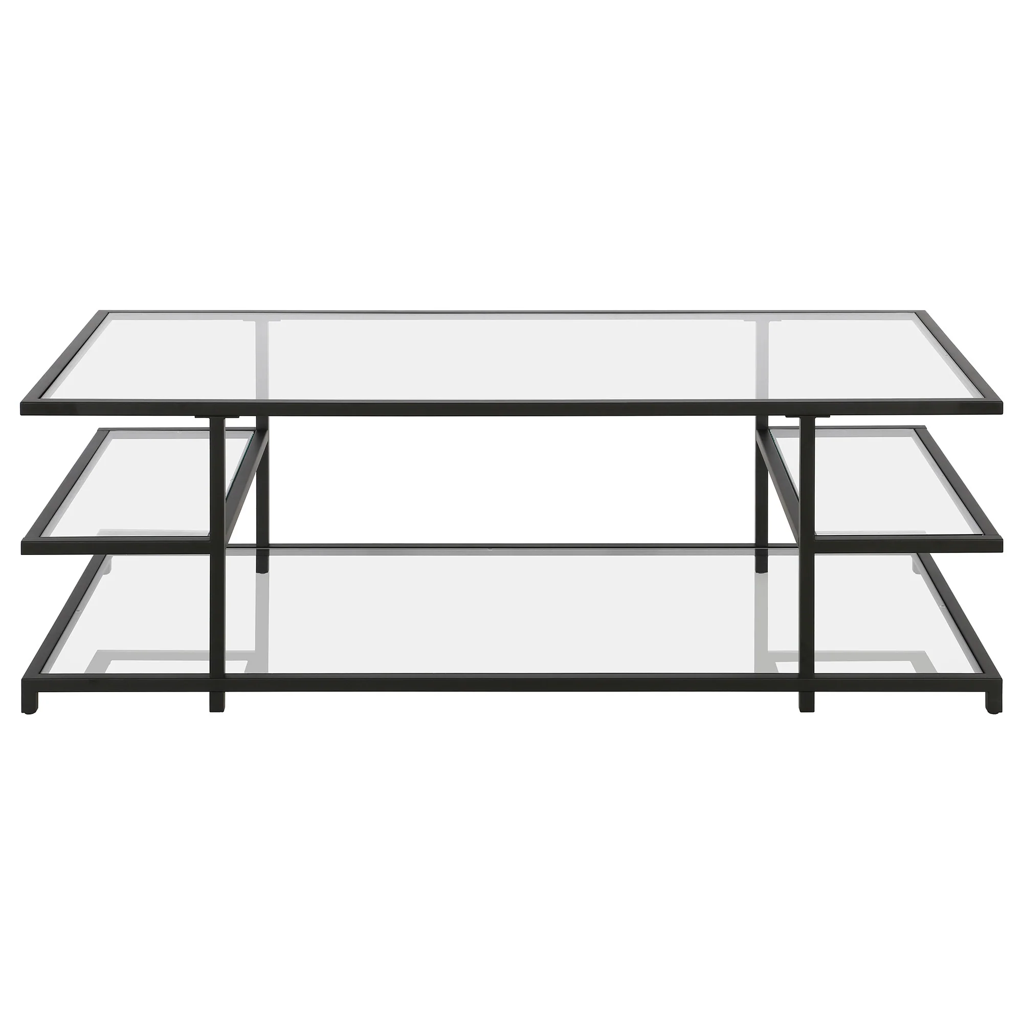 Black Glass And Steel Coffee Table With Three Shelves By Homeroots - Image 3