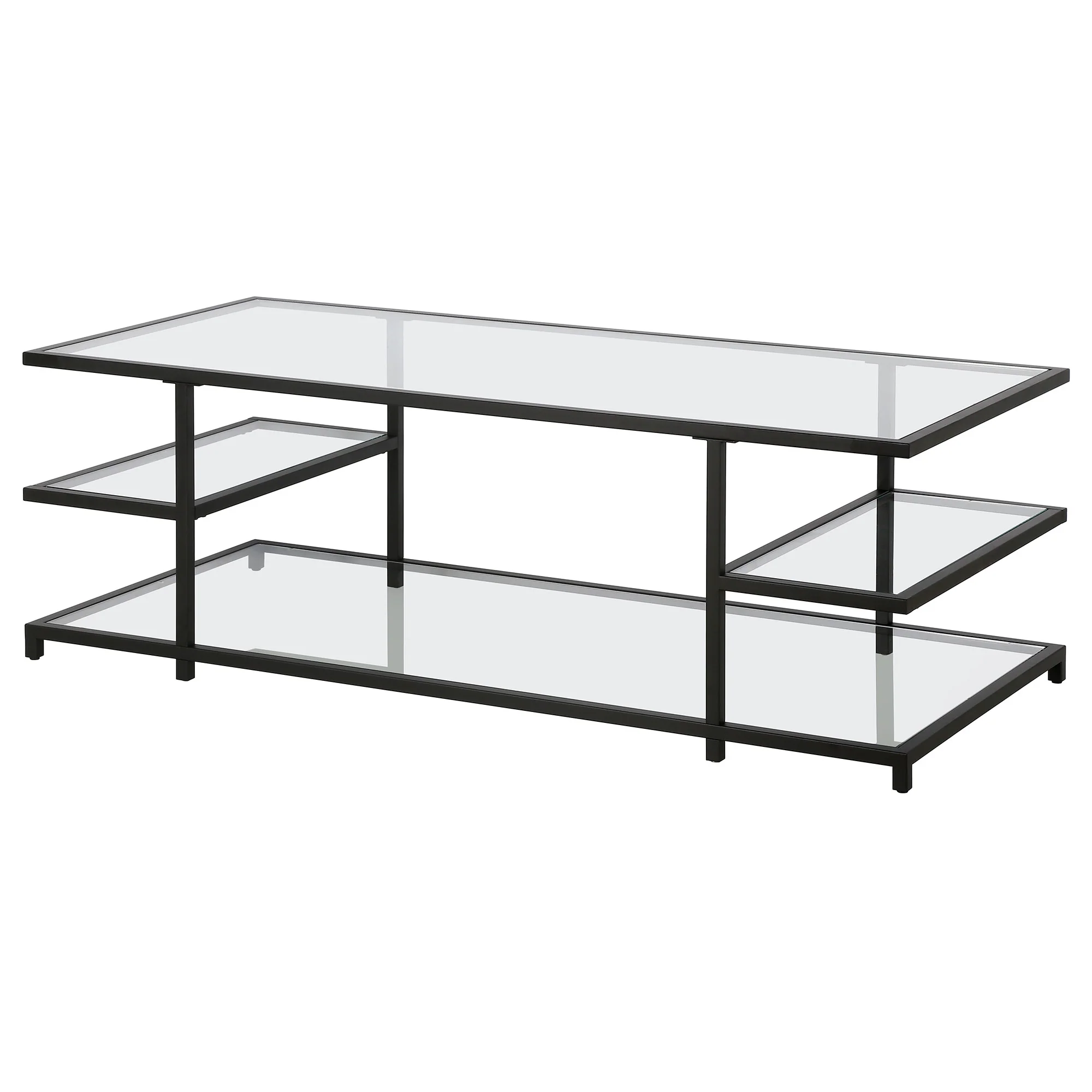 Black Glass And Steel Coffee Table With Three Shelves By Homeroots - Image 5