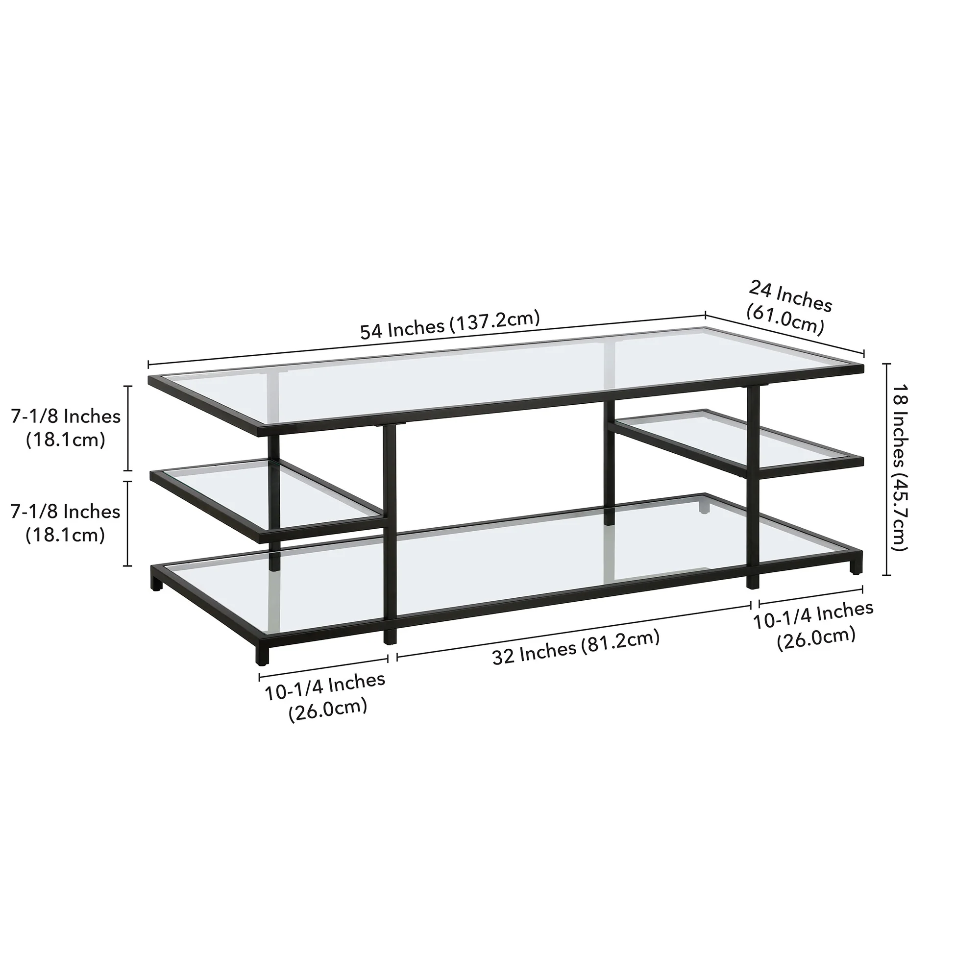 Black Glass And Steel Coffee Table With Three Shelves By Homeroots - Image 6