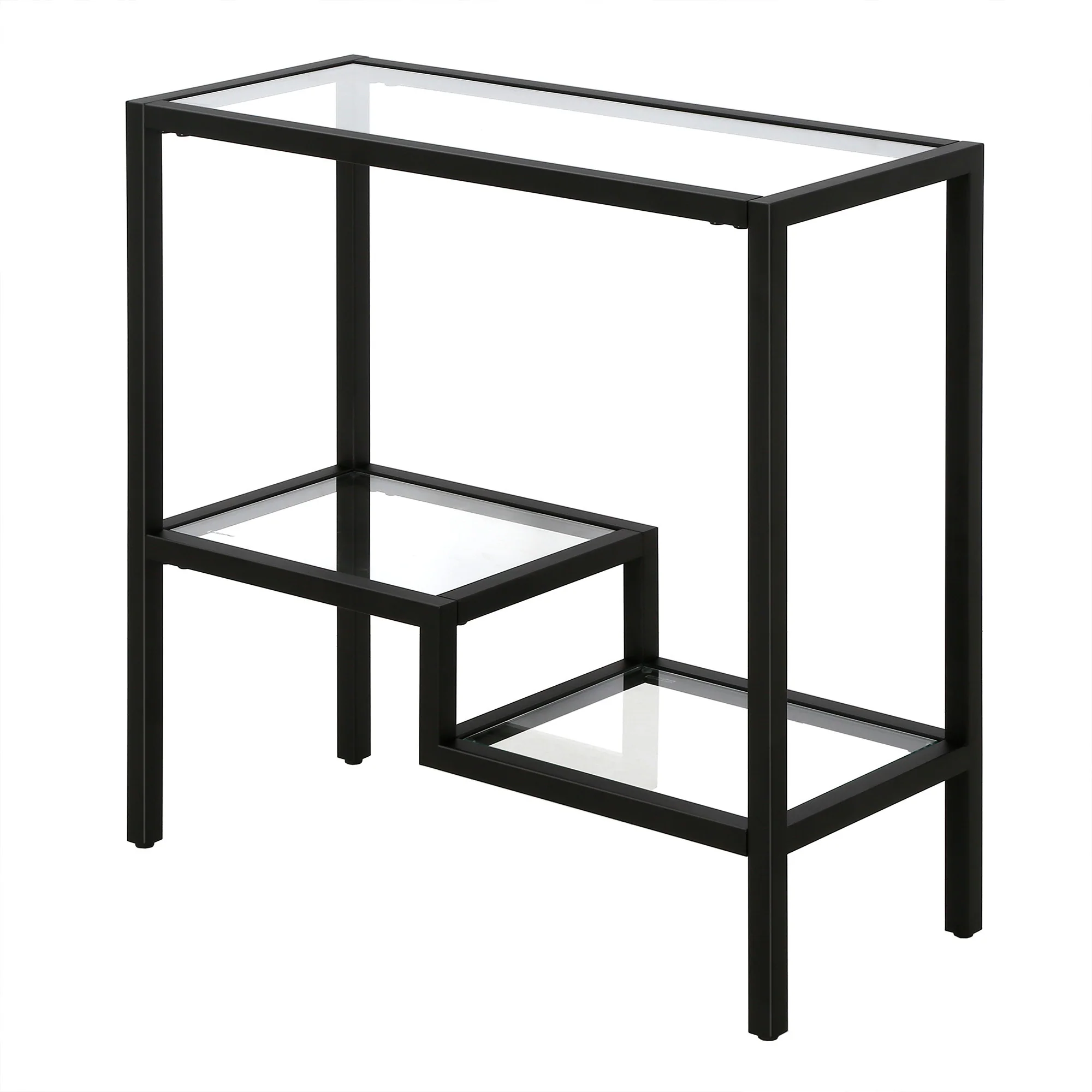 Black Glass And Steel Coffee Table With Three Shelves By Homeroots - Image 9