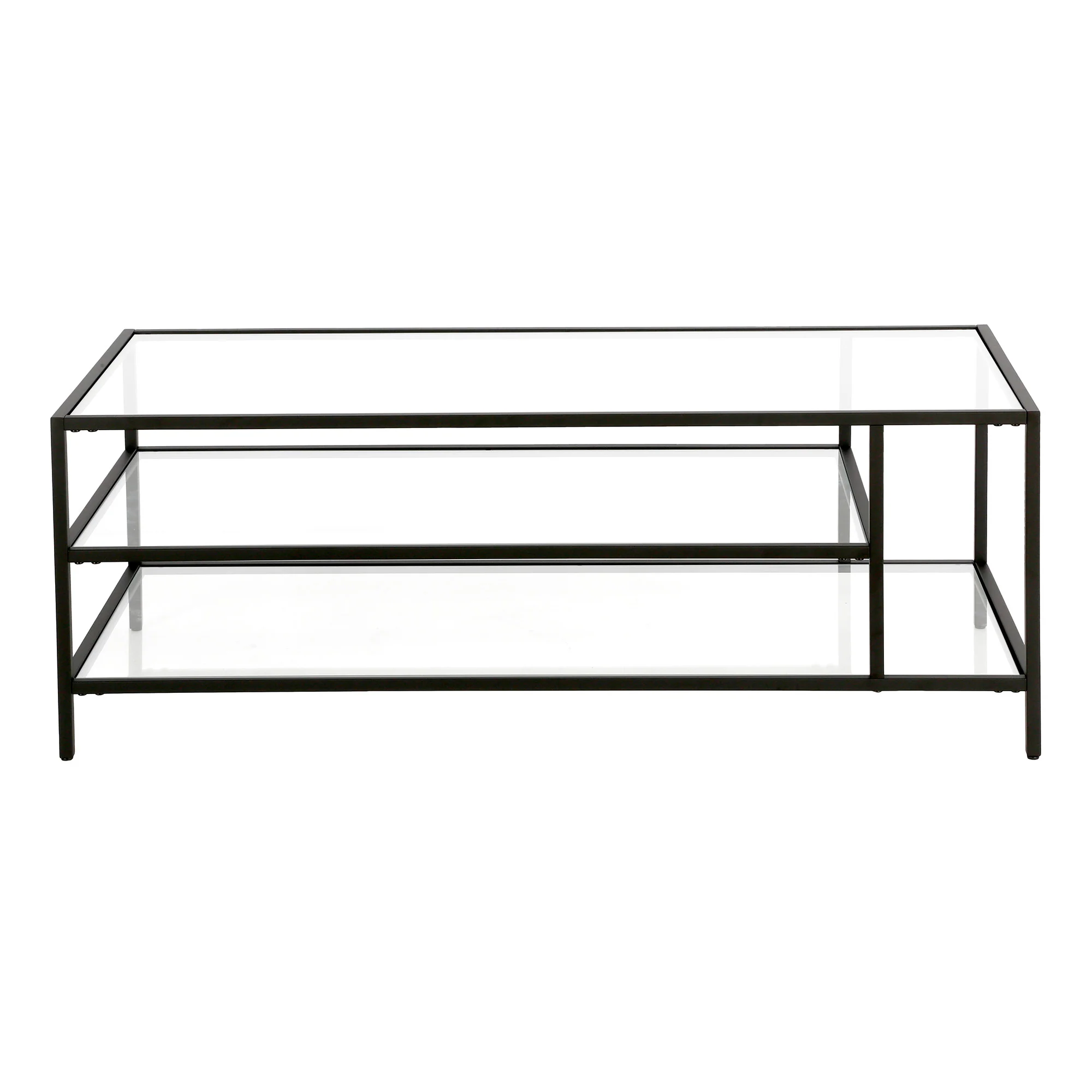 Black Glass And Steel Coffee Table With Two Shelves By Homeroots - Image 3