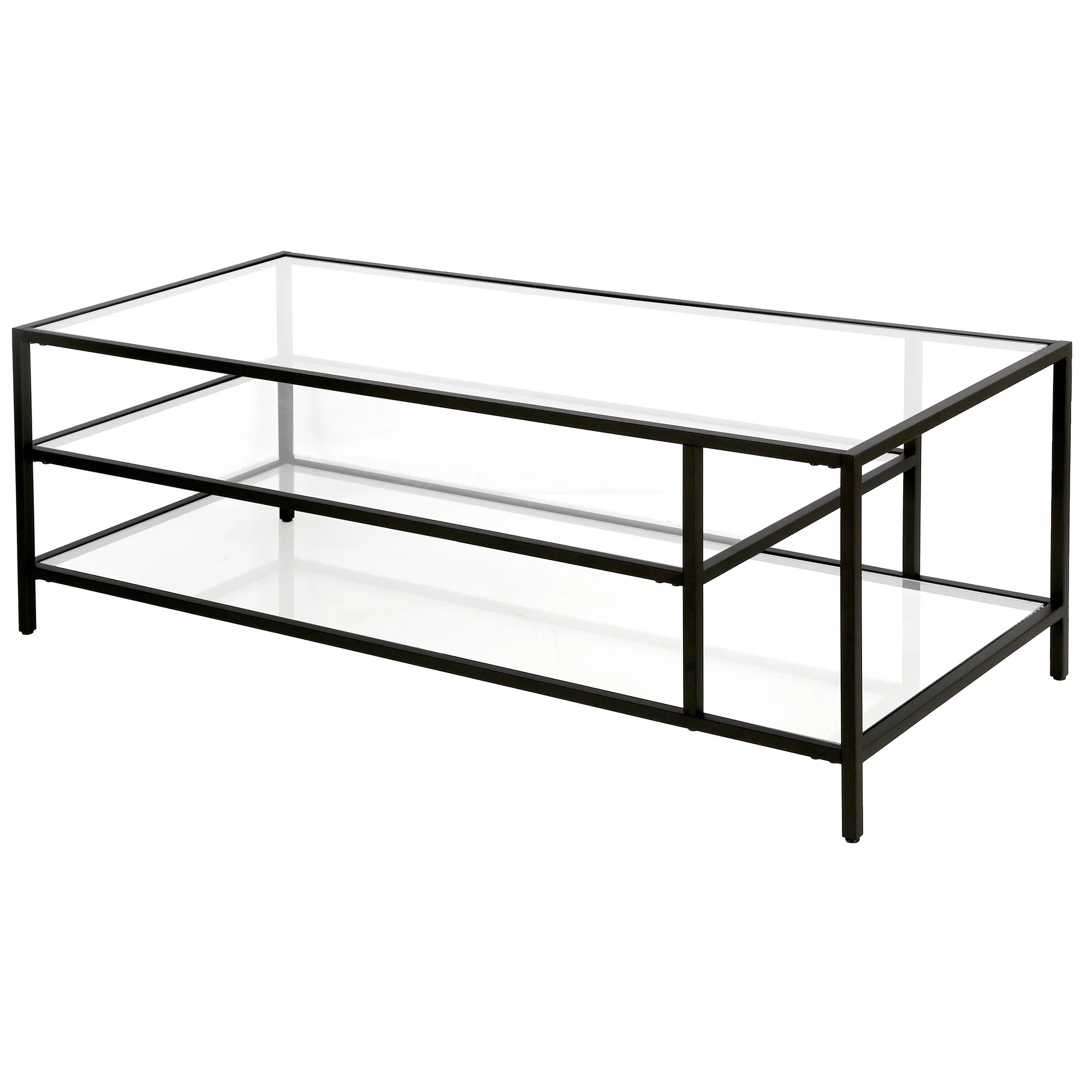 Black Glass And Steel Coffee Table With Two Shelves By Homeroots - Image 4