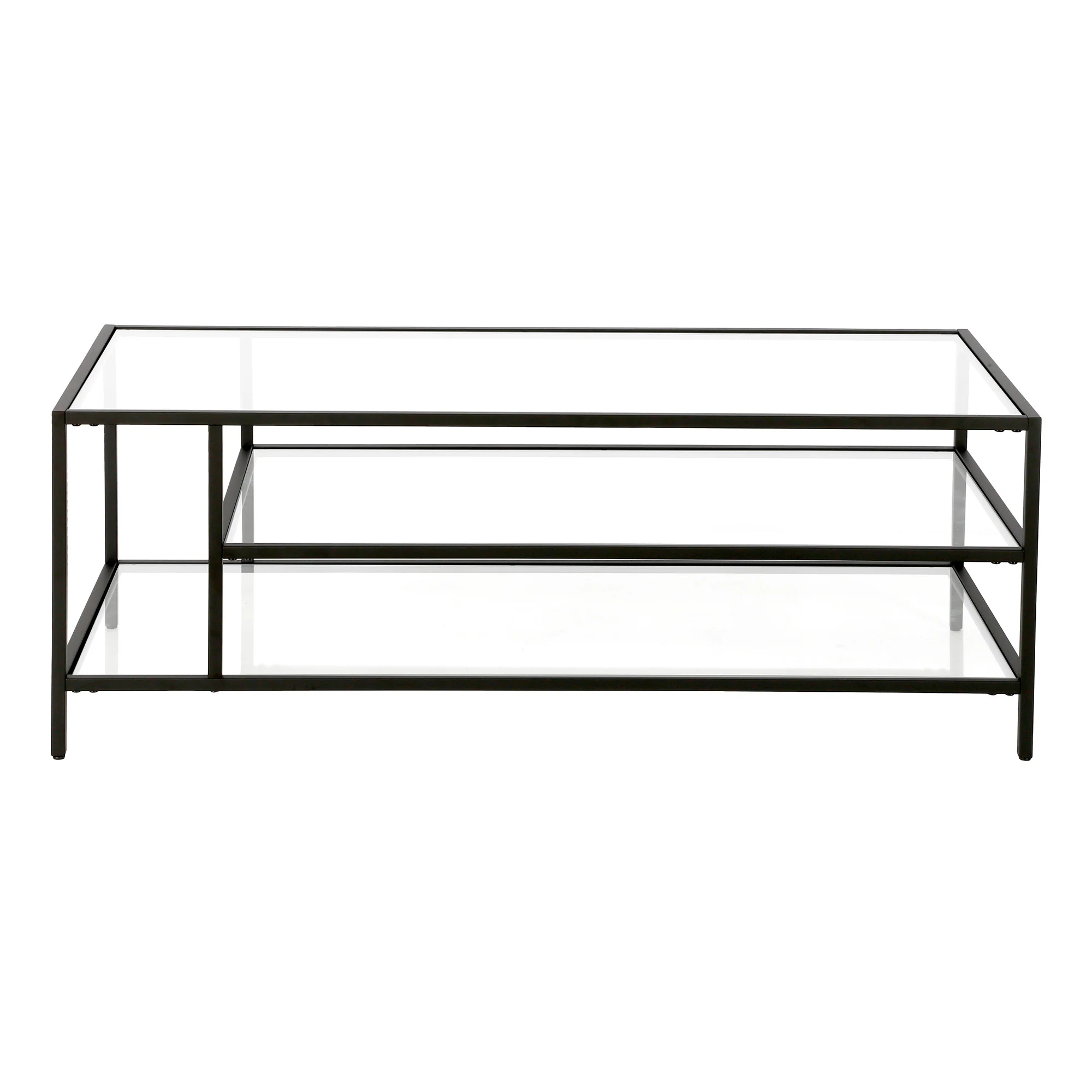 Black Glass And Steel Coffee Table With Two Shelves By Homeroots - Image 5