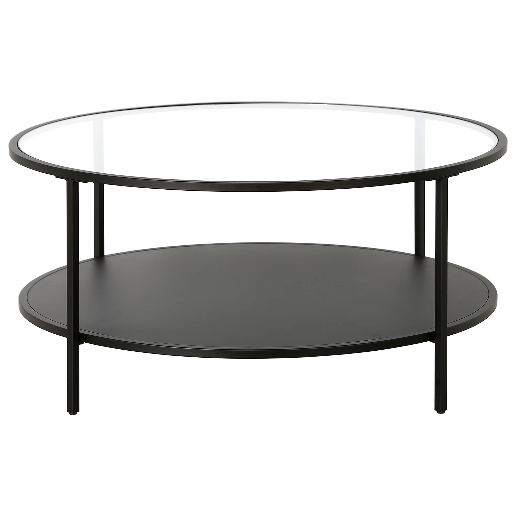 Black Glass And Steel Round Coffee Table With Shelf By Homeroots - Image 3