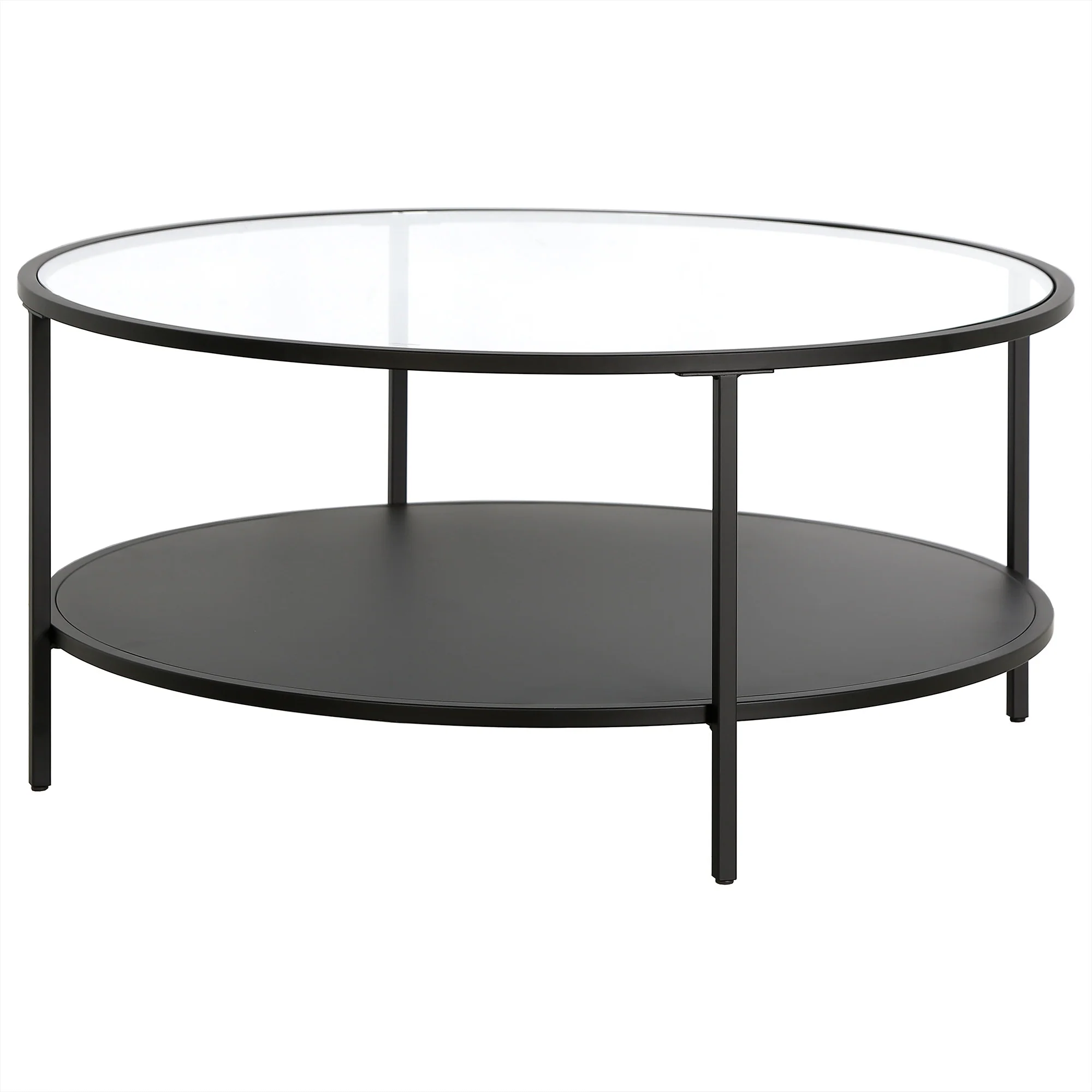 Black Glass And Steel Round Coffee Table With Shelf By Homeroots - Image 4