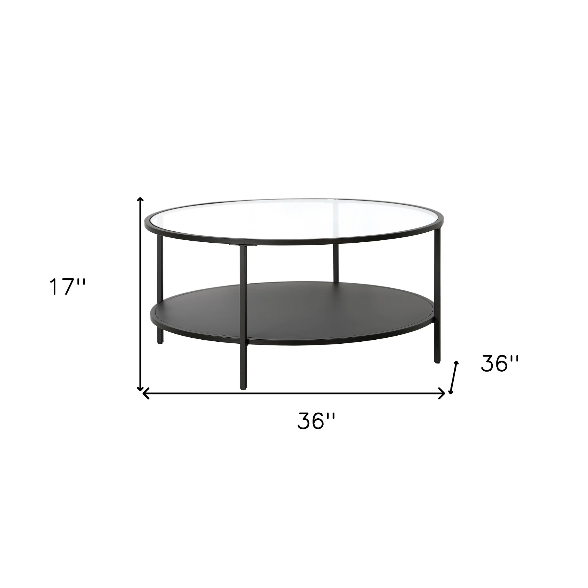 Black Glass And Steel Round Coffee Table With Shelf By Homeroots - Image 8