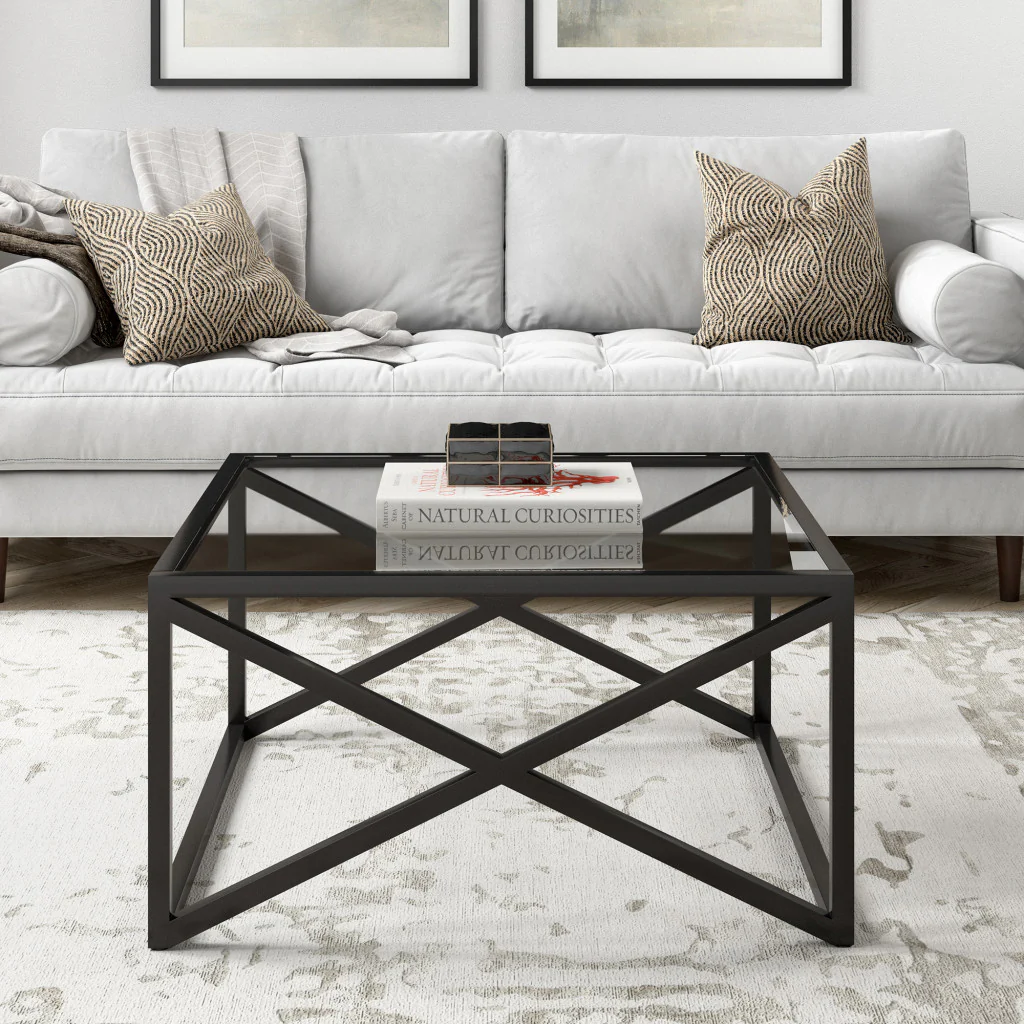 Black Glass And Steel Square Coffee Table By Homeroots - Image 5