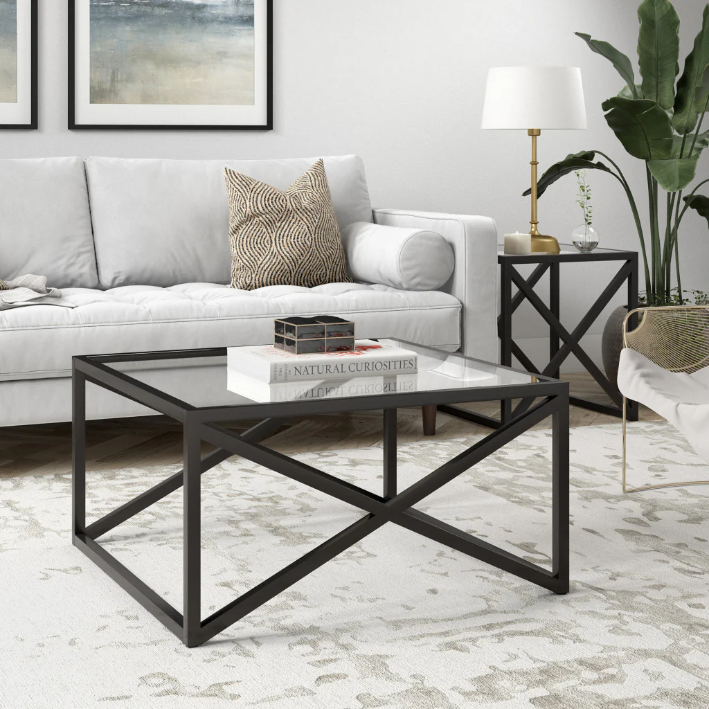 Black Glass And Steel Square Coffee Table By Homeroots - Image 7