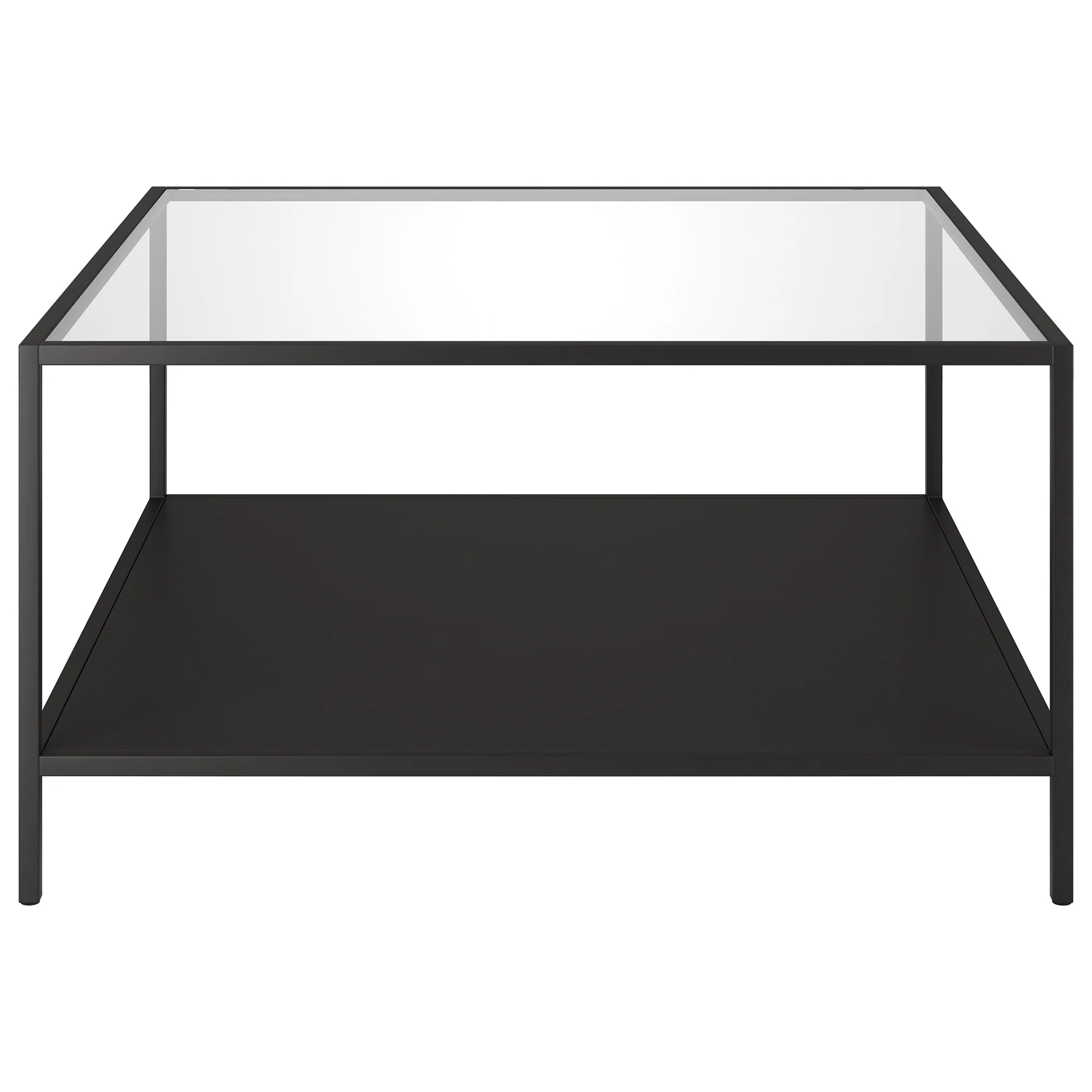 Black Glass And Steel Square Coffee Table With Shelf By Homeroots - Image 2