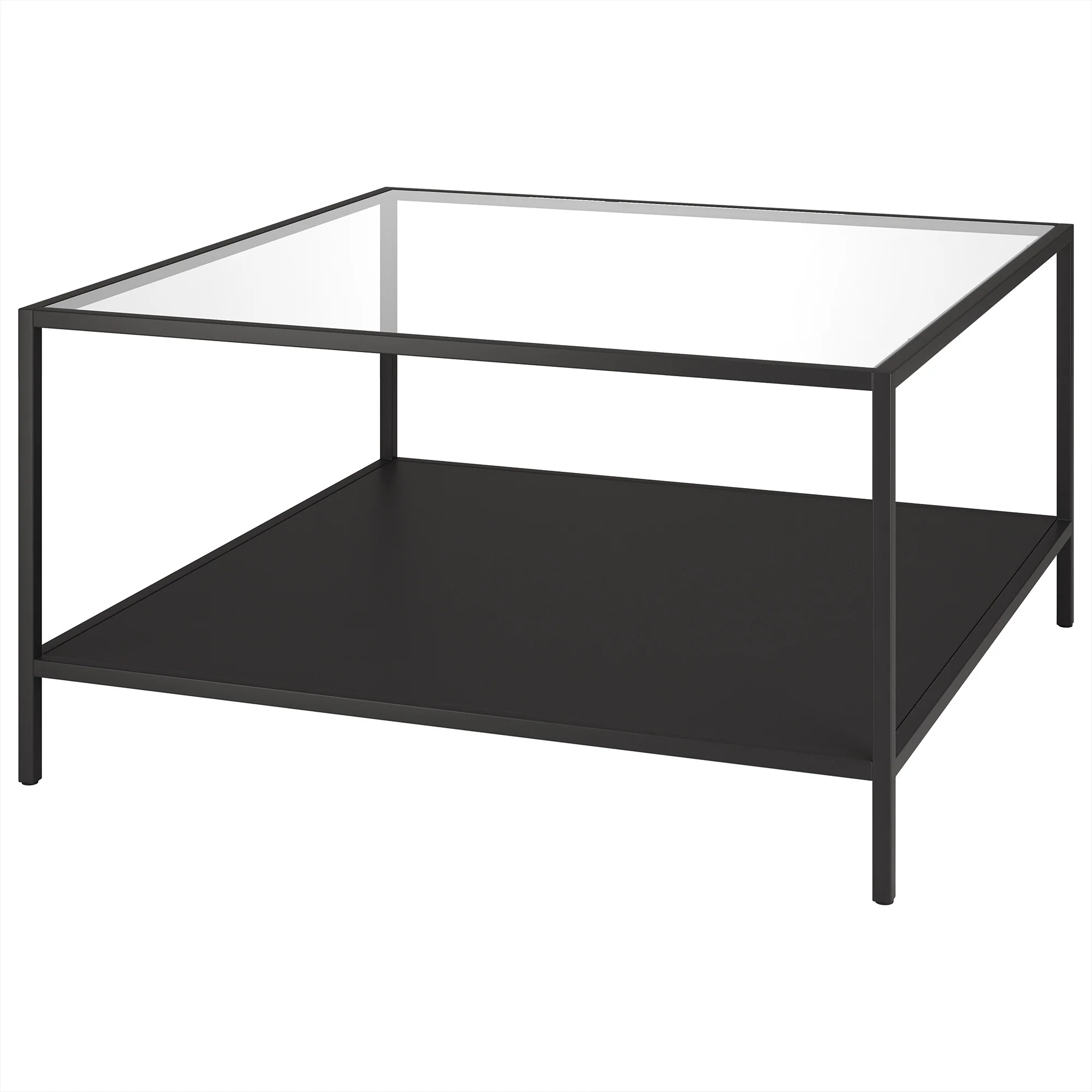 Black Glass And Steel Square Coffee Table With Shelf By Homeroots - Image 3