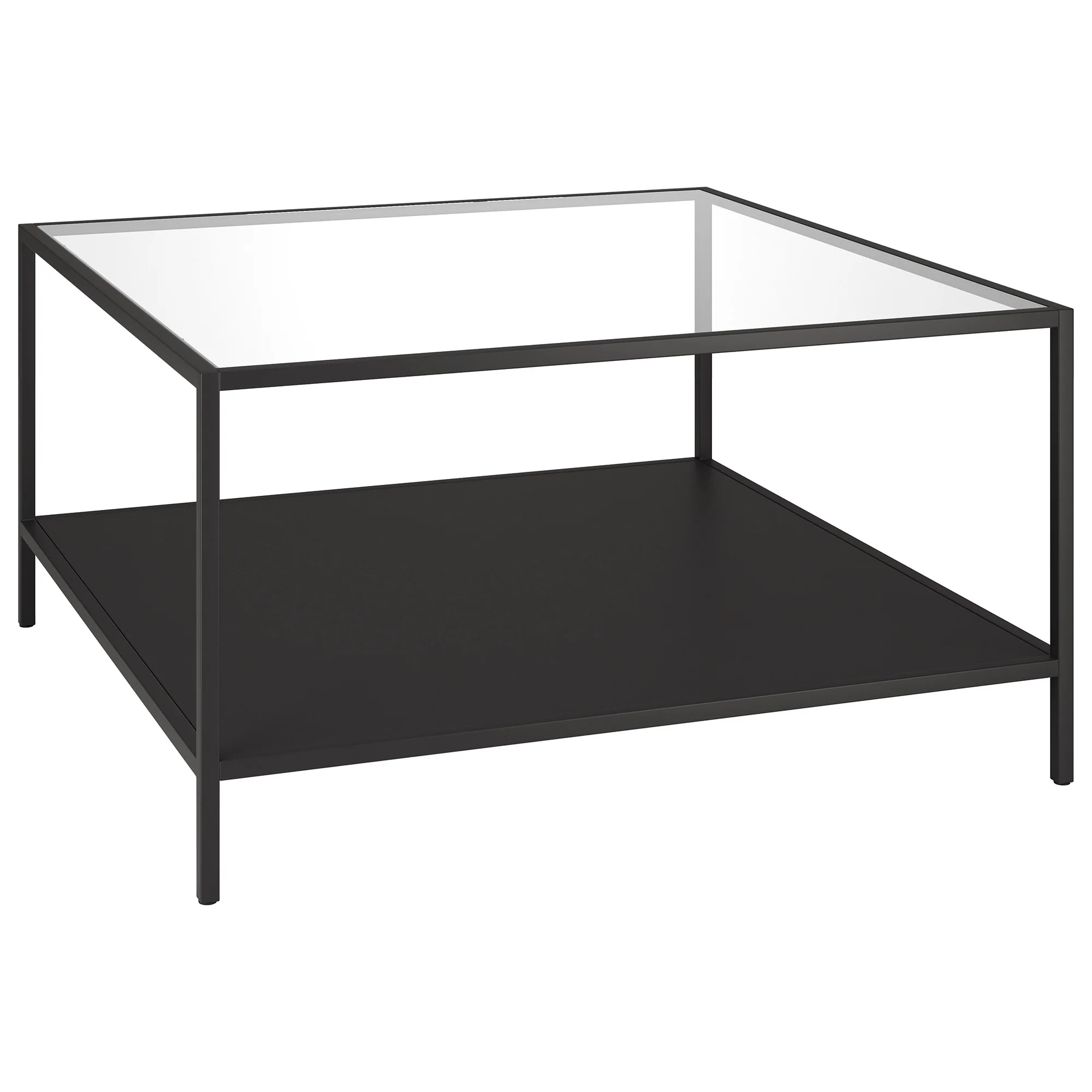 Black Glass And Steel Square Coffee Table With Shelf By Homeroots - Image 7