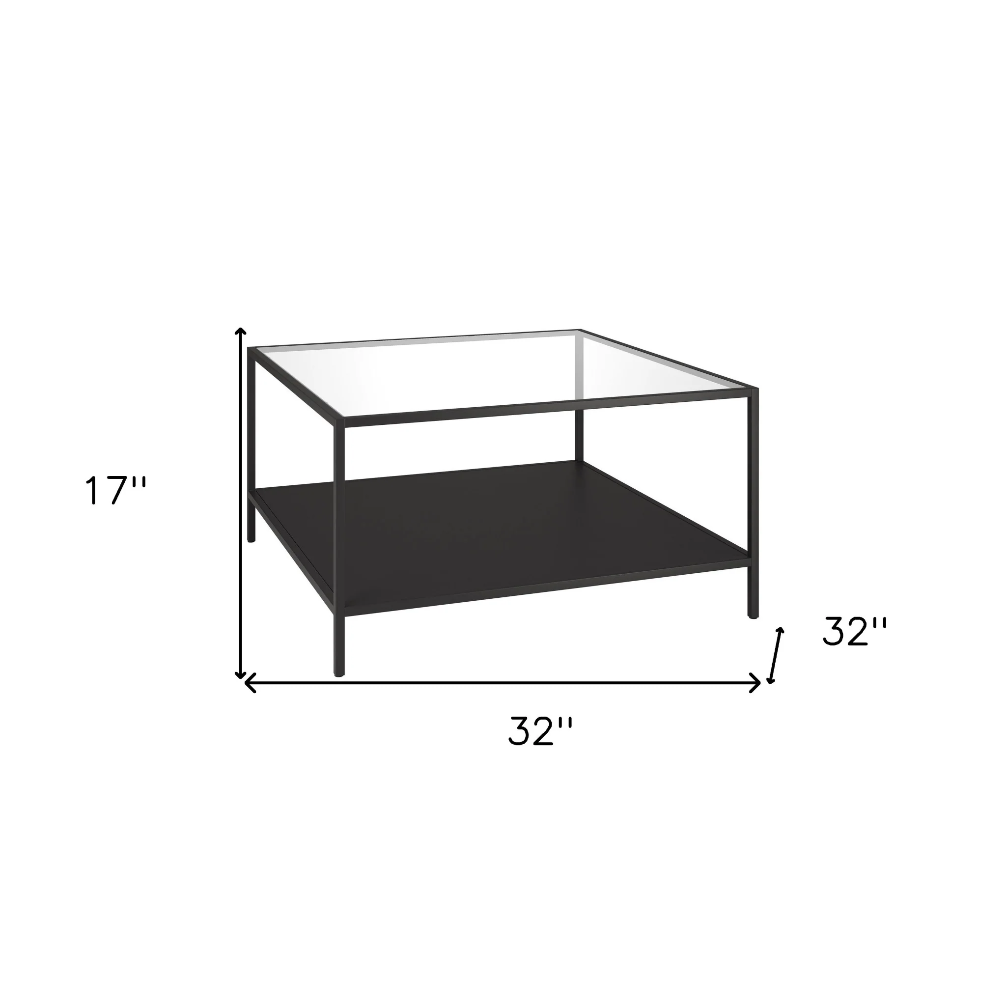 Black Glass And Steel Square Coffee Table With Shelf By Homeroots - Image 8