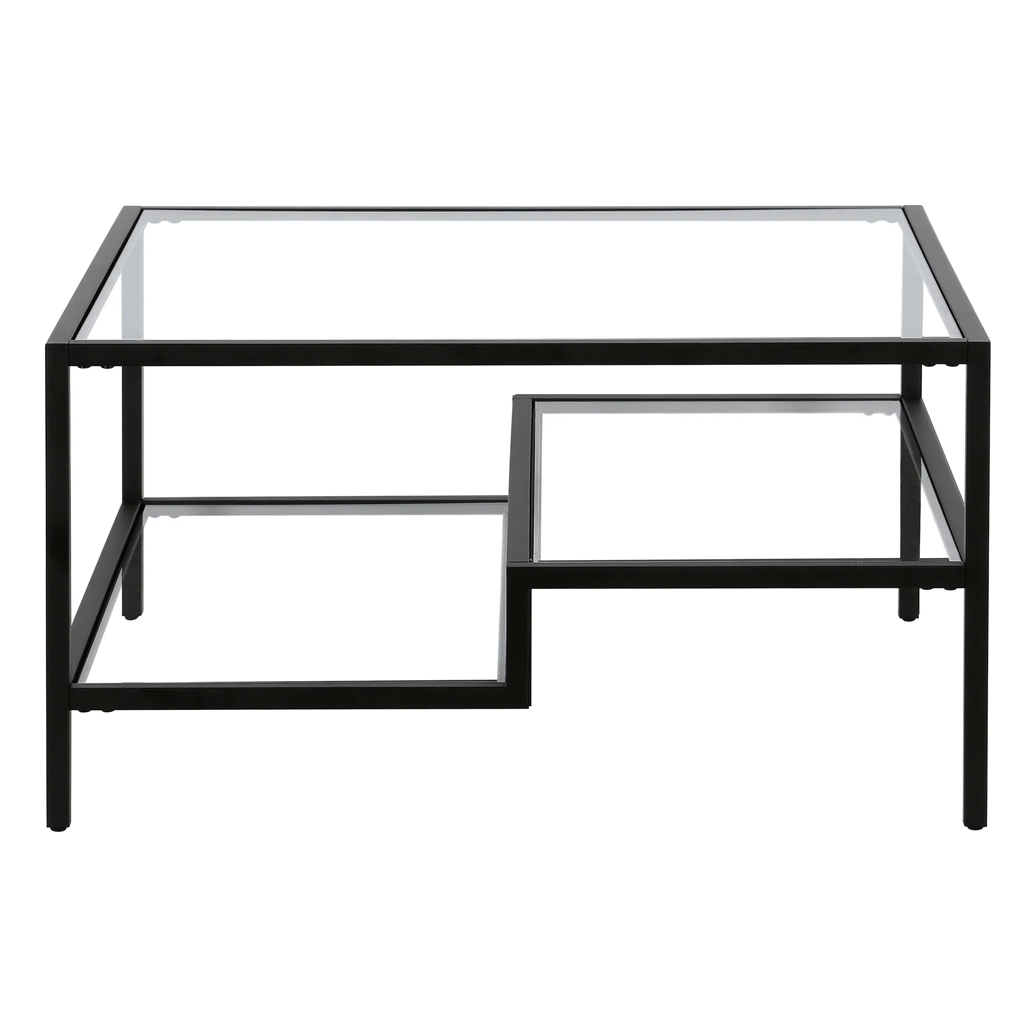Black Glass And Steel Square Coffee Table With Two Shelves By Homeroots - Image 3