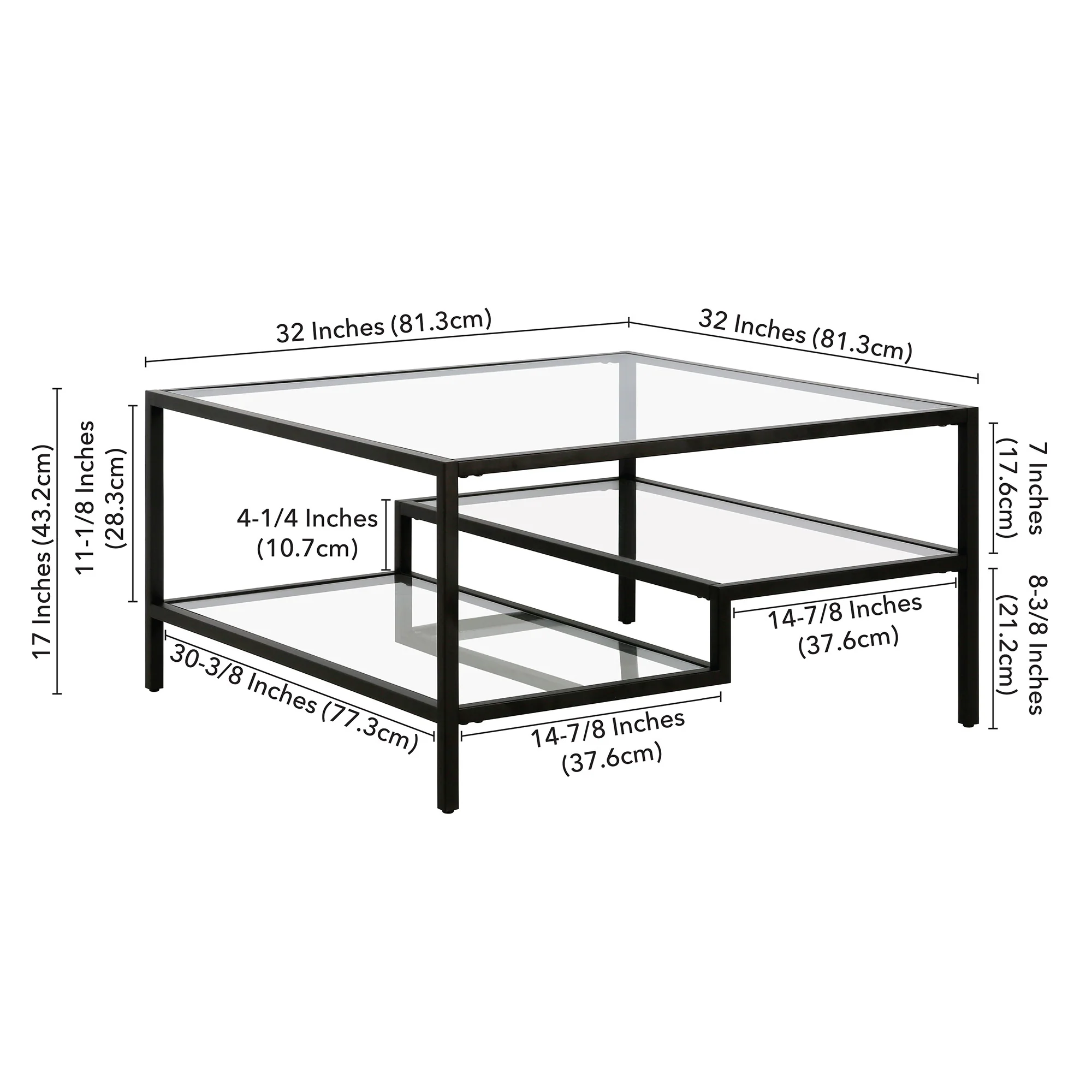 Black Glass And Steel Square Coffee Table With Two Shelves By Homeroots - Image 7