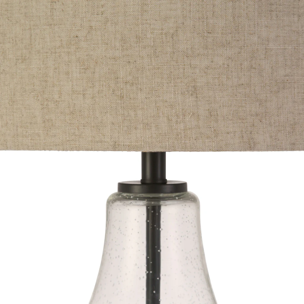 Black Glass Table Lamp With Flax Drum Shade By Homeroots - Image 4
