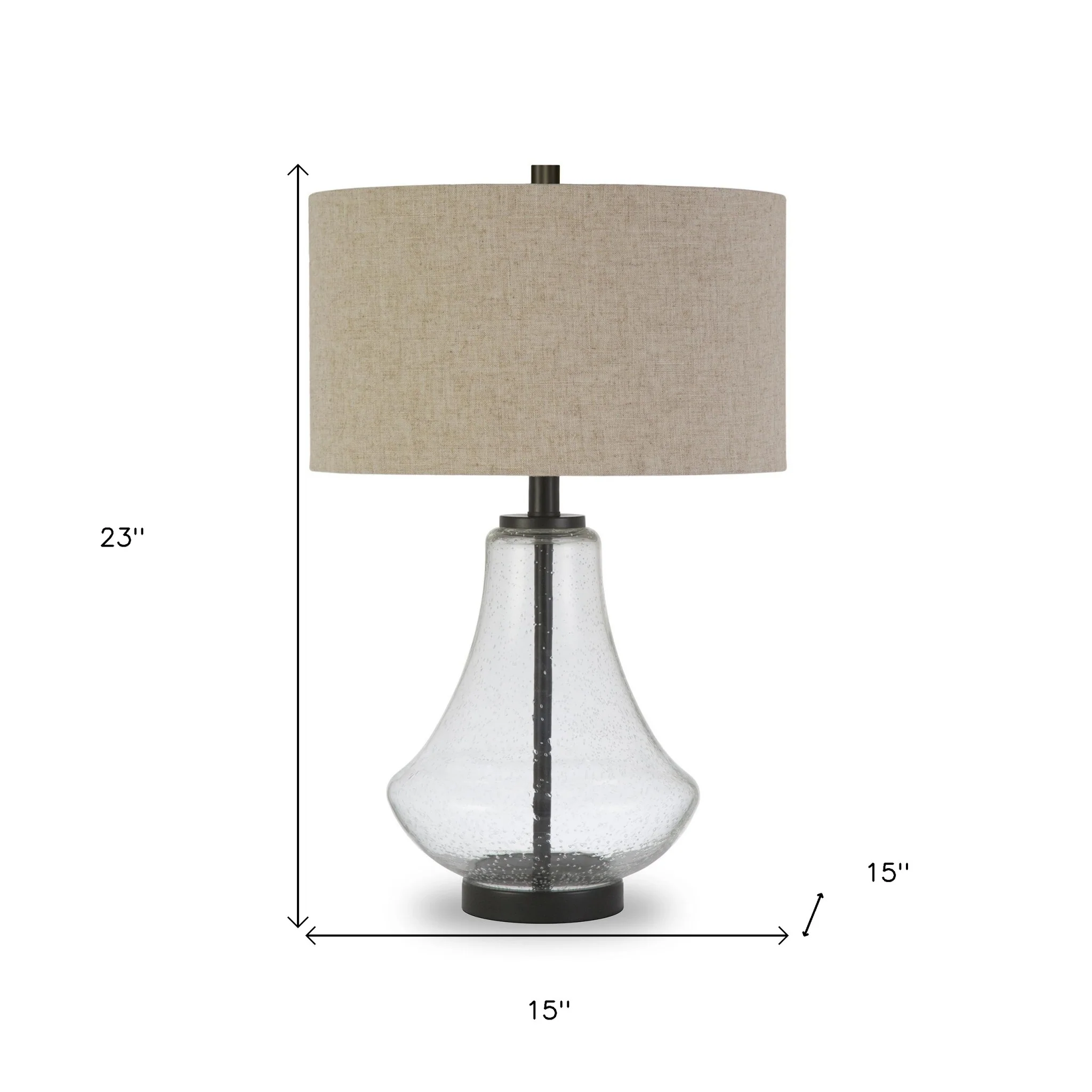 Black Glass Table Lamp With Flax Drum Shade By Homeroots - Image 6