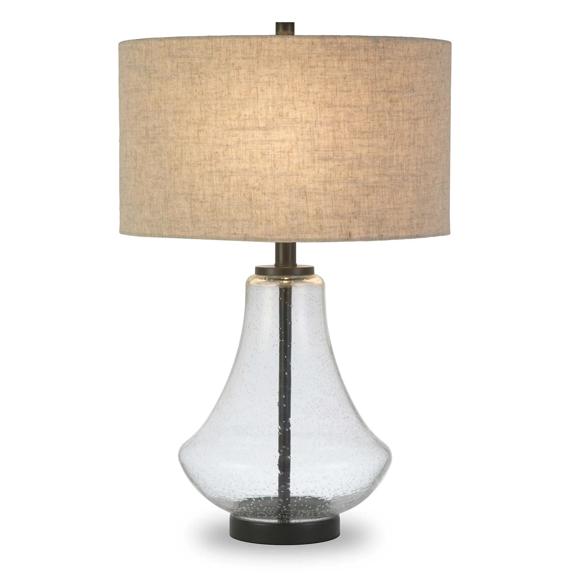 Black Glass Table Lamp With Flax Drum Shade By Homeroots - Image 7