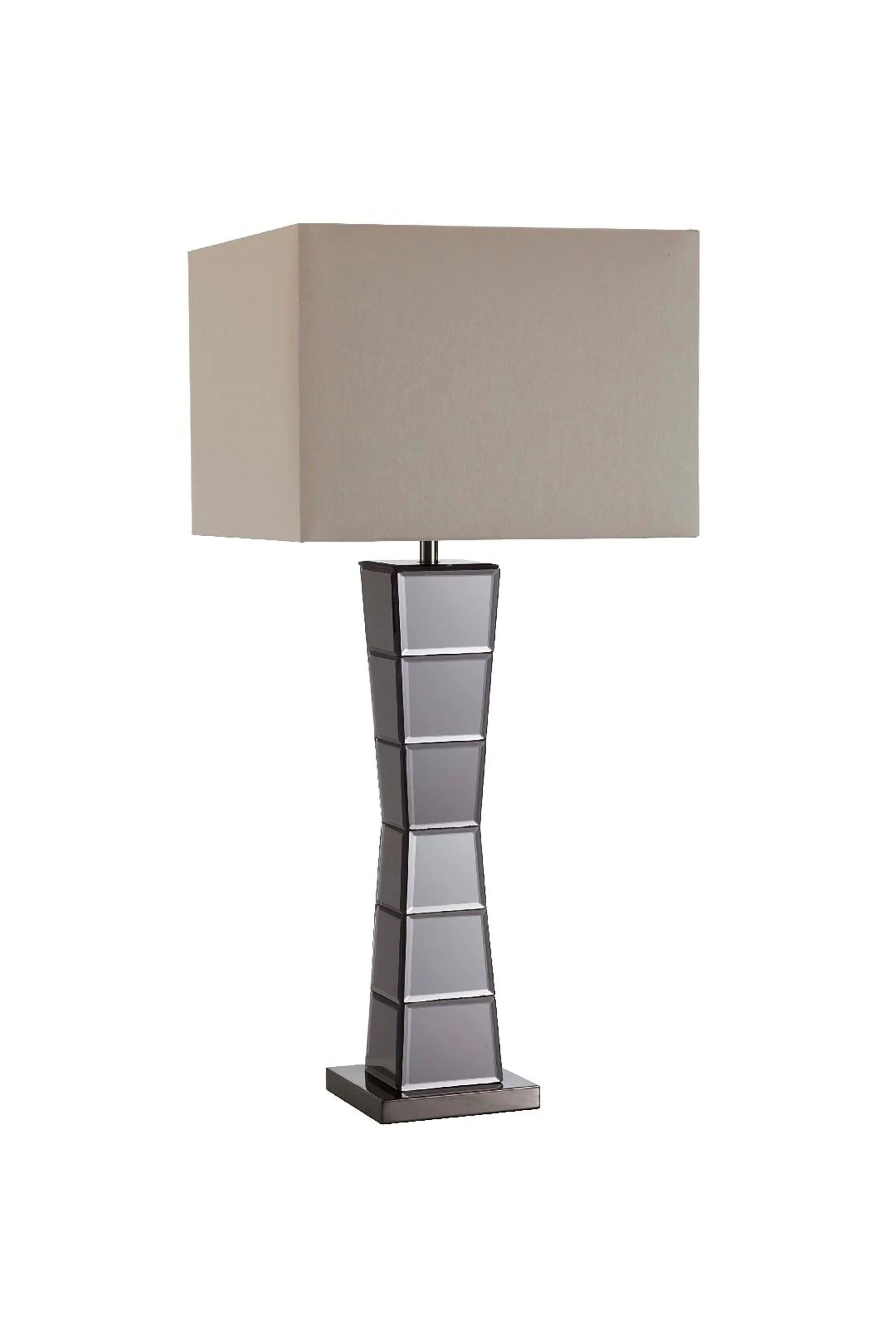 Black Glass Tower Table Lamp with Beige Fabric Shade By Homeroots - Image 3