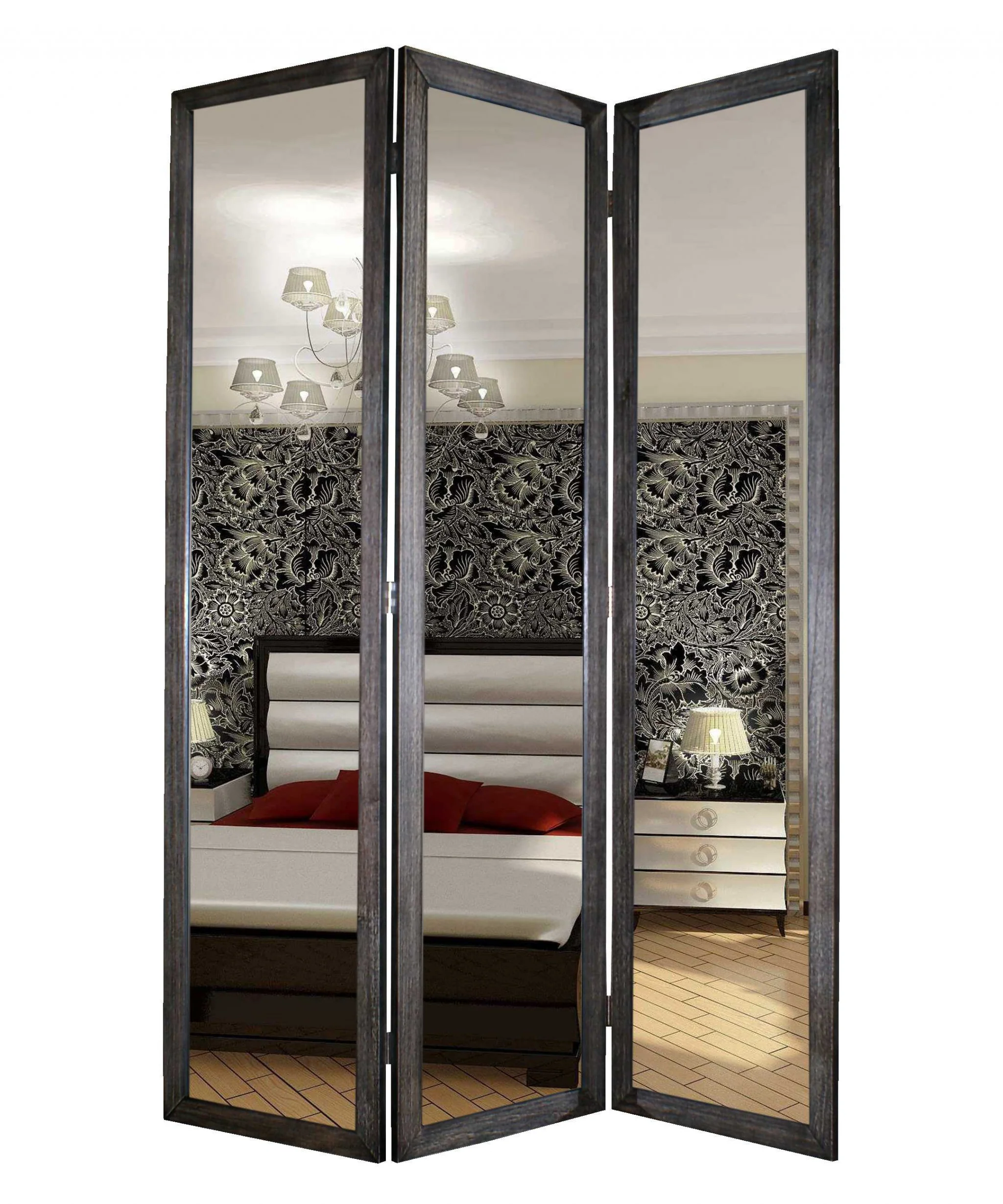 Black Glass & Wood Mirror Screen By Homeroots - 274676 - Image 2