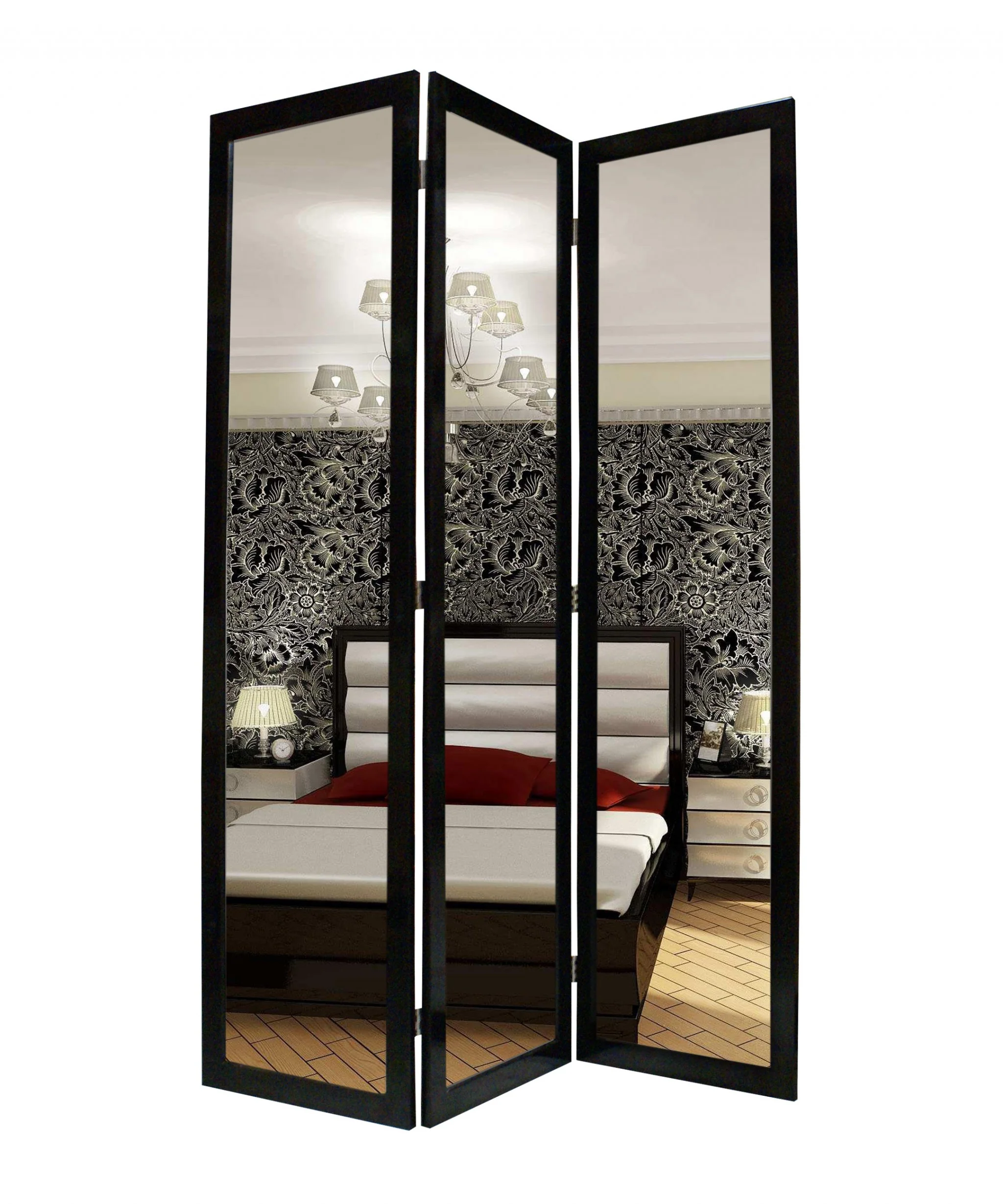Black Glass & Wood Mirror Screen By Homeroots - 274678 - Image 2