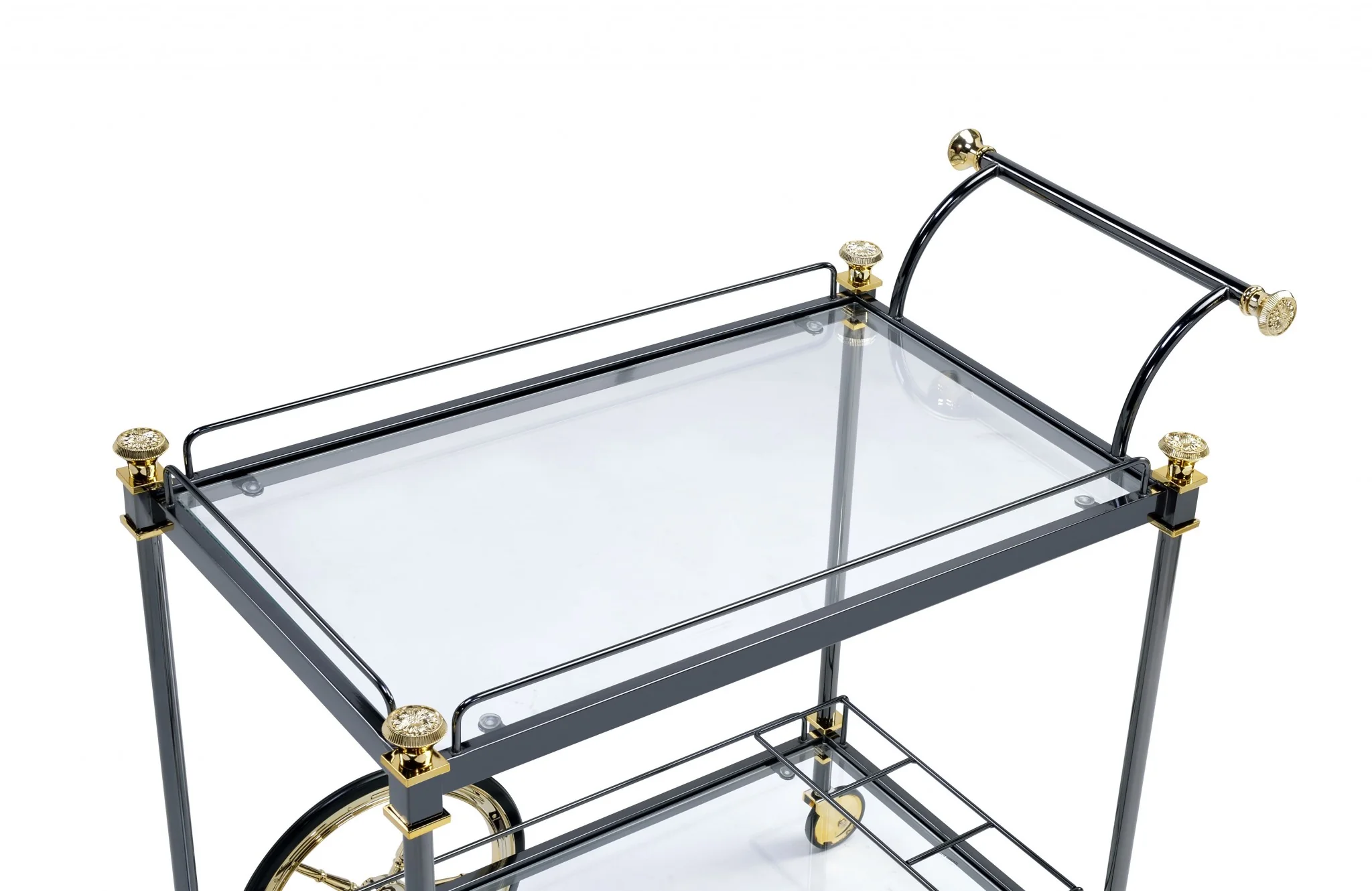 Black Gold Clear Glass Metal Casters Serving Cart By Homeroots - Image 2