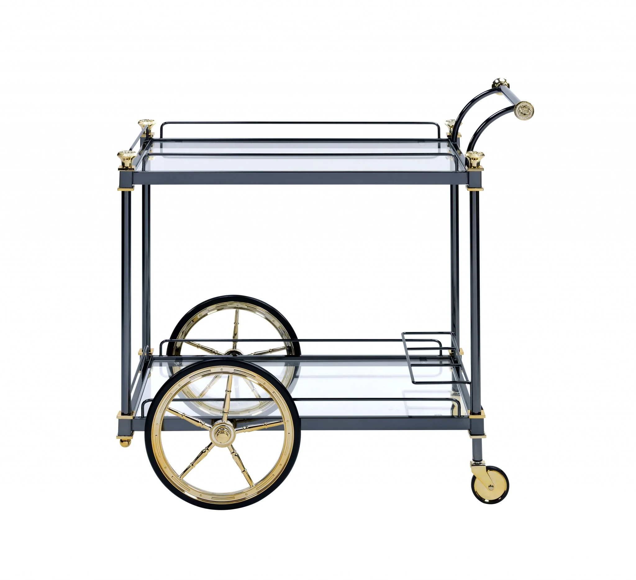 Black Gold Clear Glass Metal Casters Serving Cart By Homeroots - Image 3