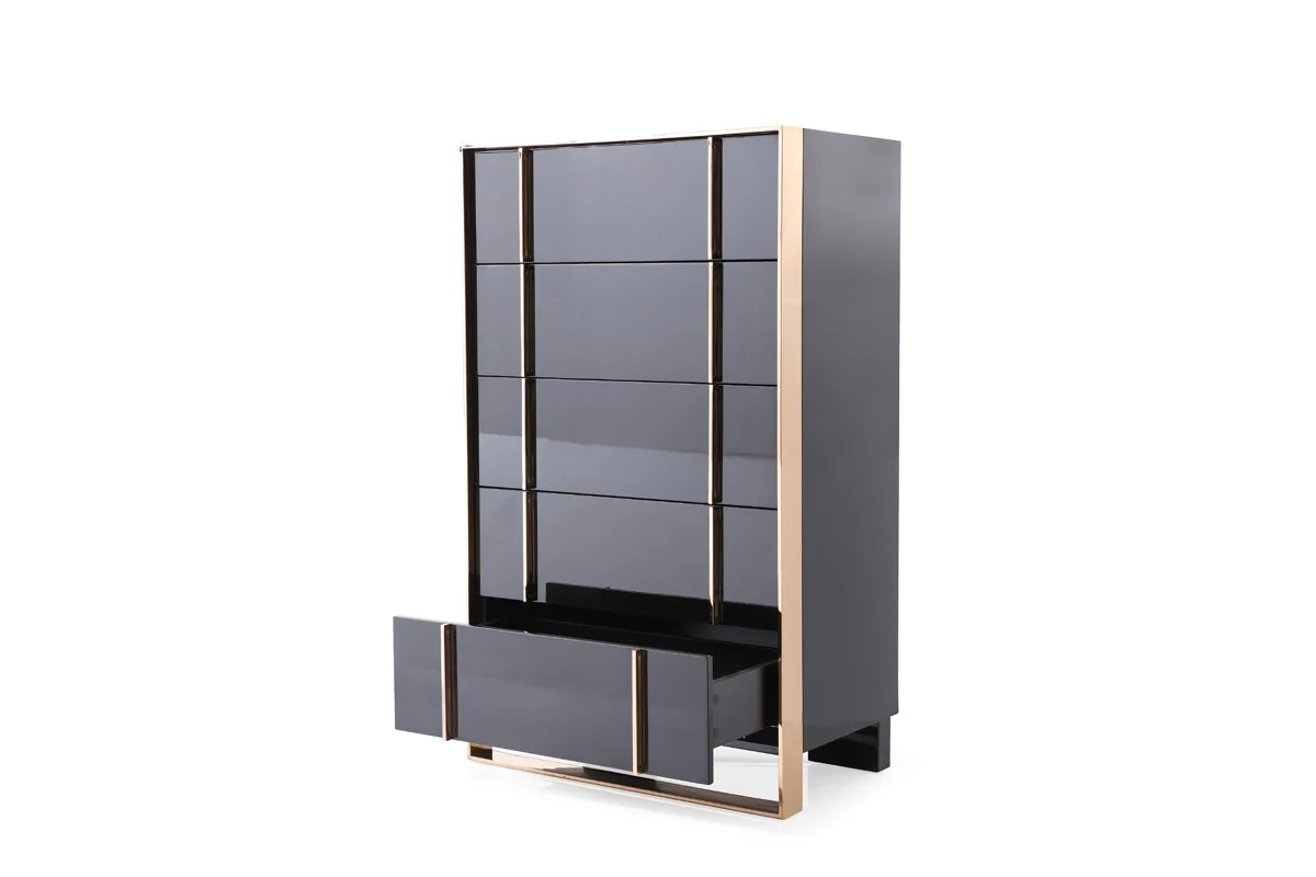 Black Gold Manufactured Wood + Solid Wood Stainless Steel Five Drawer Chest By Homeroots - Image 3