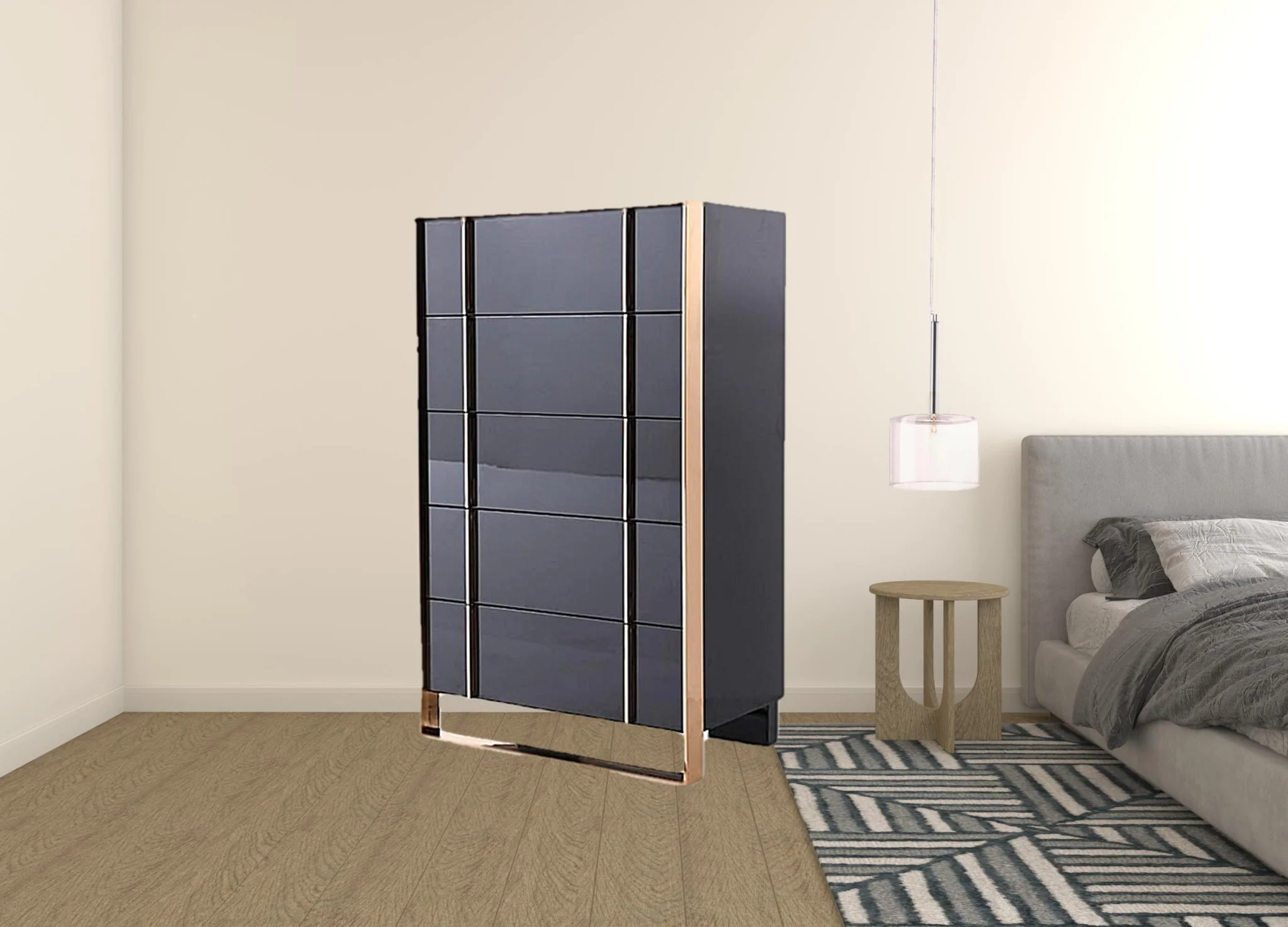 Black Gold Manufactured Wood + Solid Wood Stainless Steel Five Drawer Chest By Homeroots - Image 4