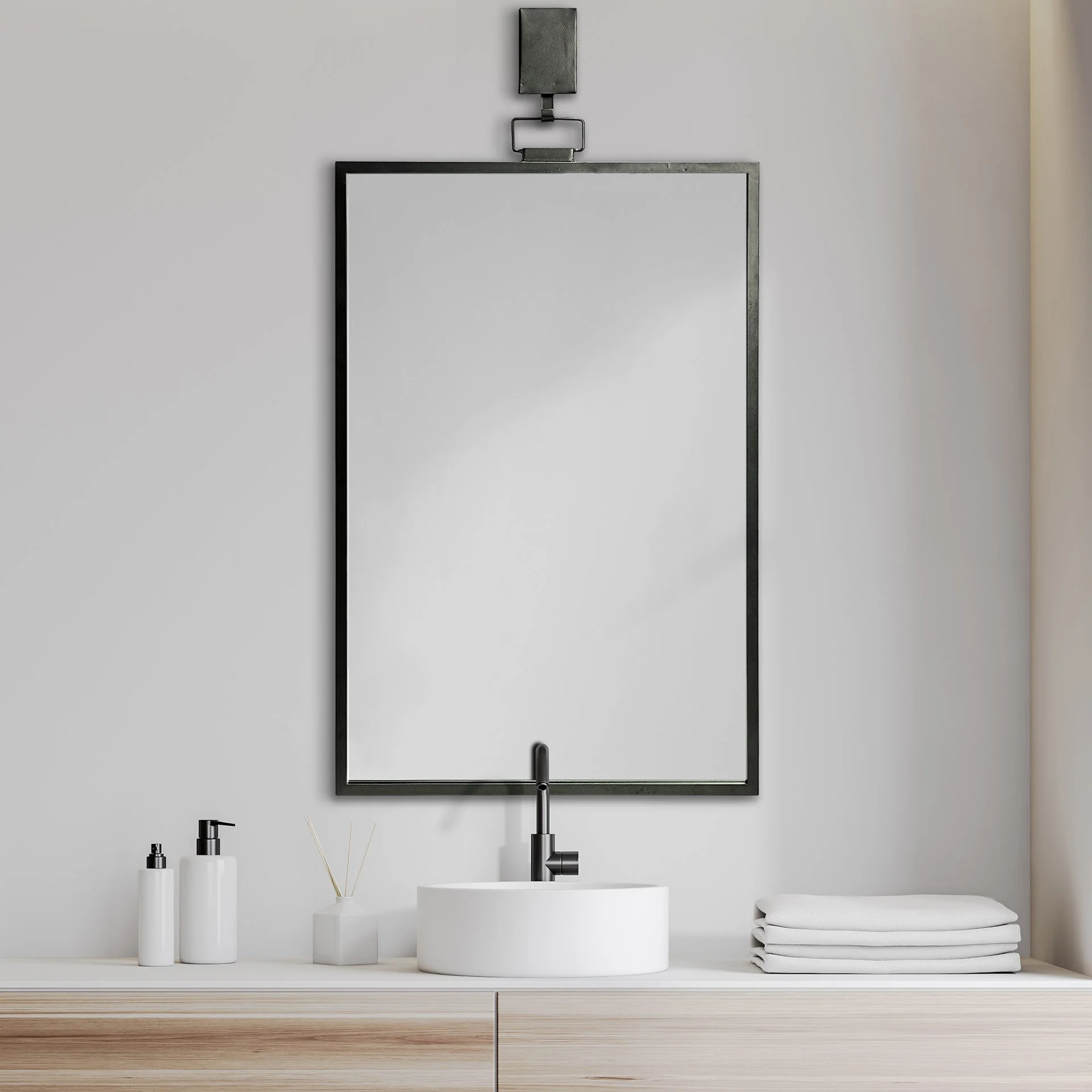 Black Gray Metal Vertical Frame Wall Mirror By Homeroots - Image 3