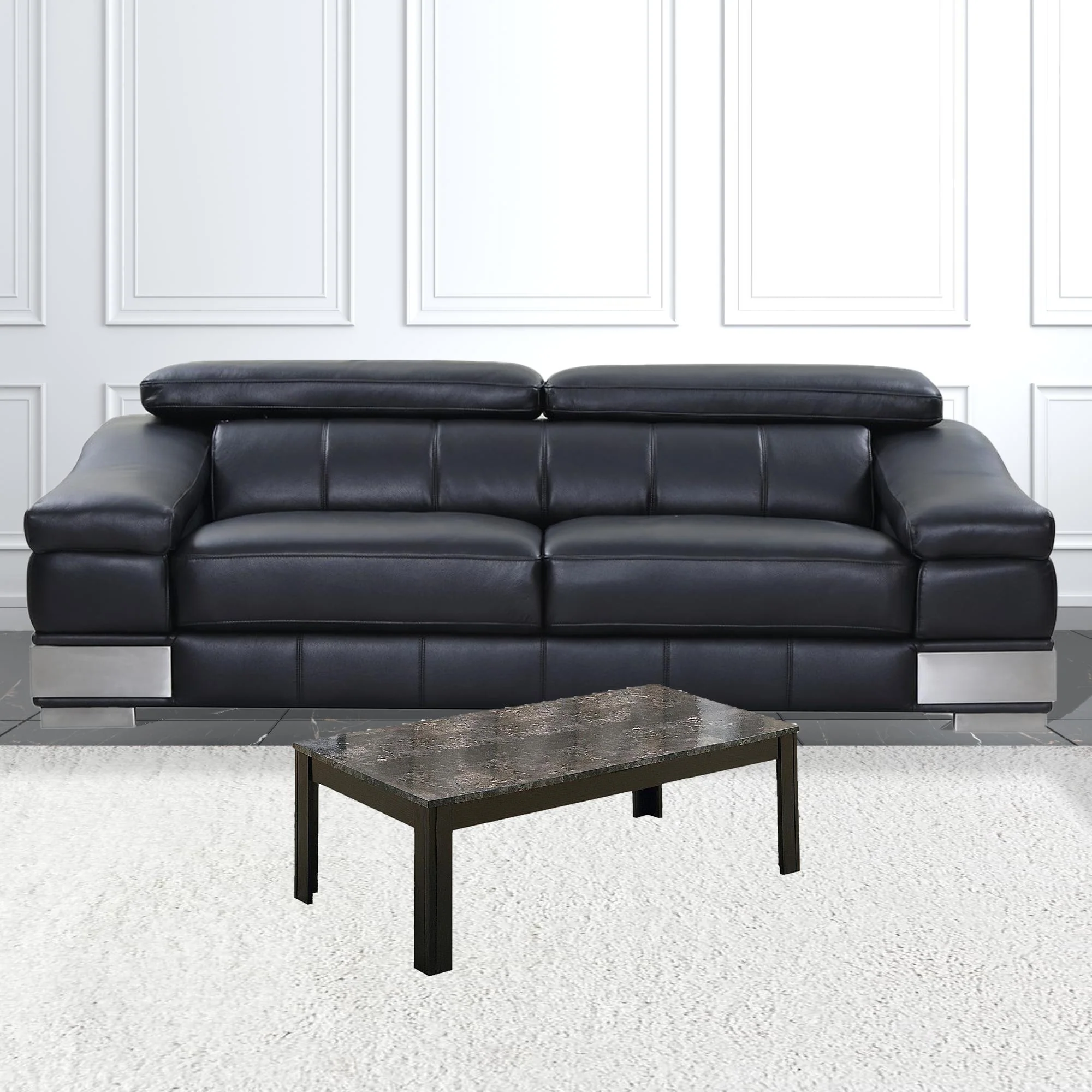 Black Grey Marble-Look Top Table Set - 3Pcs Set By Homeroots - Image 3