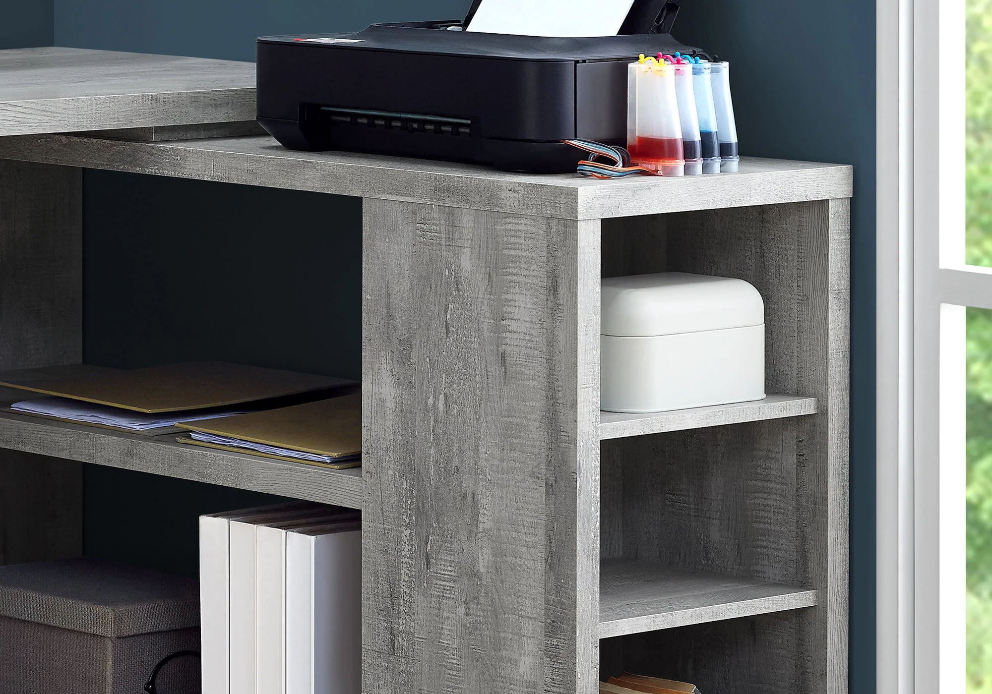 Black Grey Particle Board Hollow Core Computer Desk With A Grey Top By Homeroots - Image 10