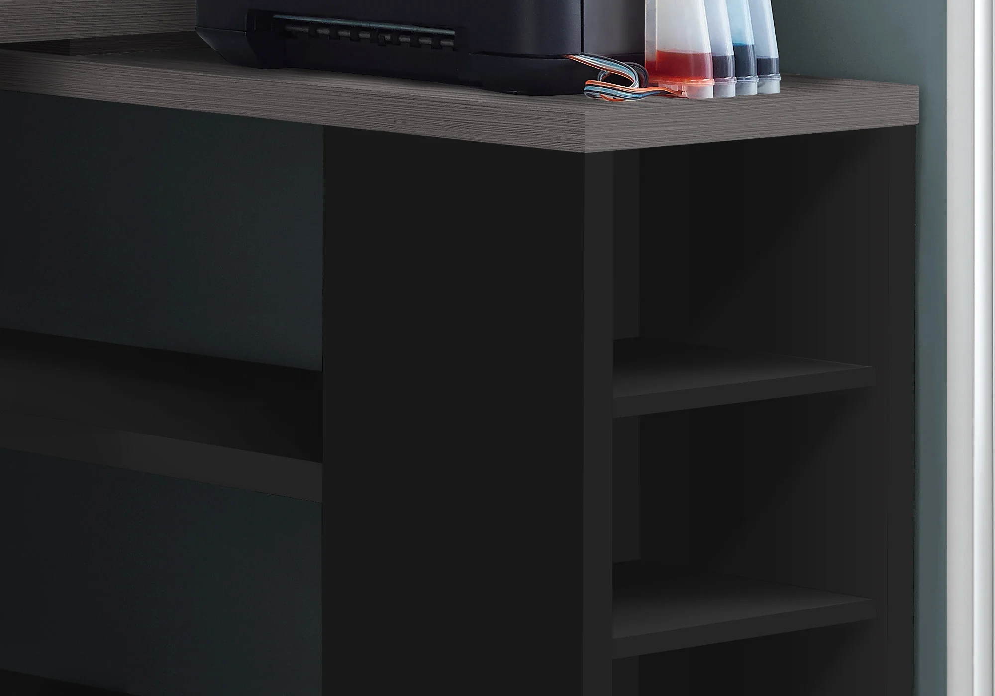 Black Grey Particle Board Hollow Core Computer Desk With A Grey Top By Homeroots - Image 2